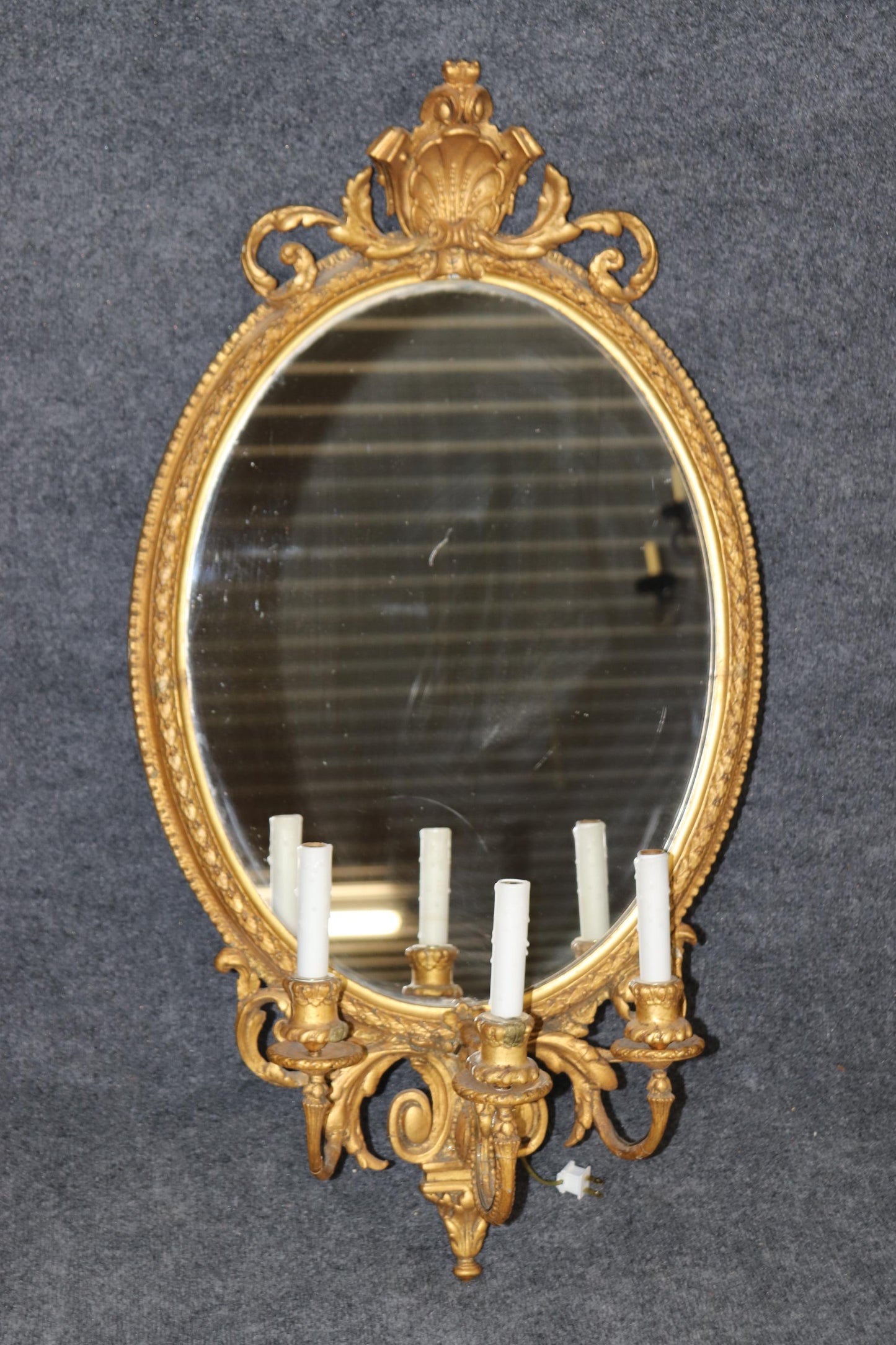 Pair of Large Antique Giltwood English Georgian Mirrors with Lights