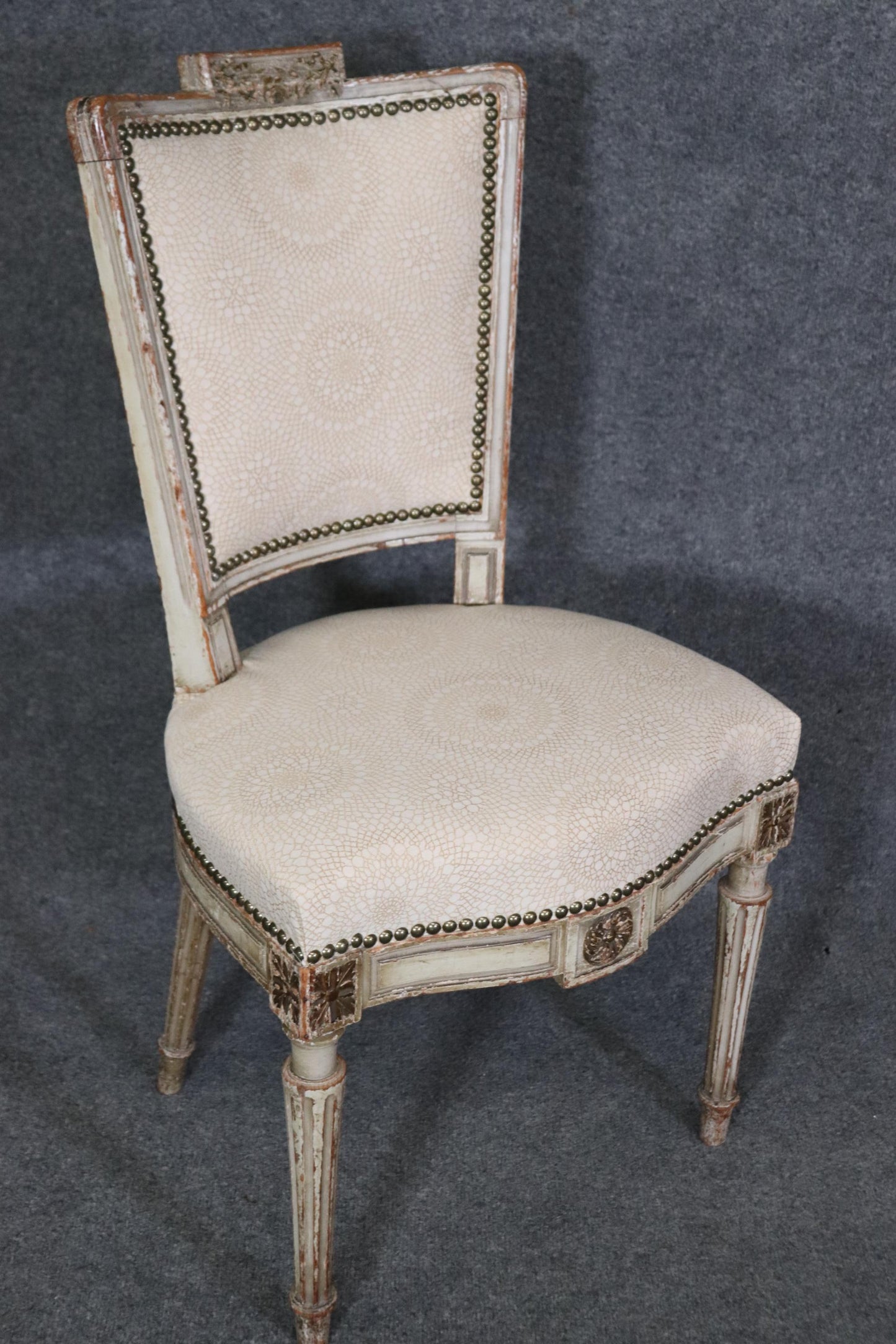 Rare Set of 12 Distressed Paint Decorated Maison Jansen Dining Chairs Circa 1920