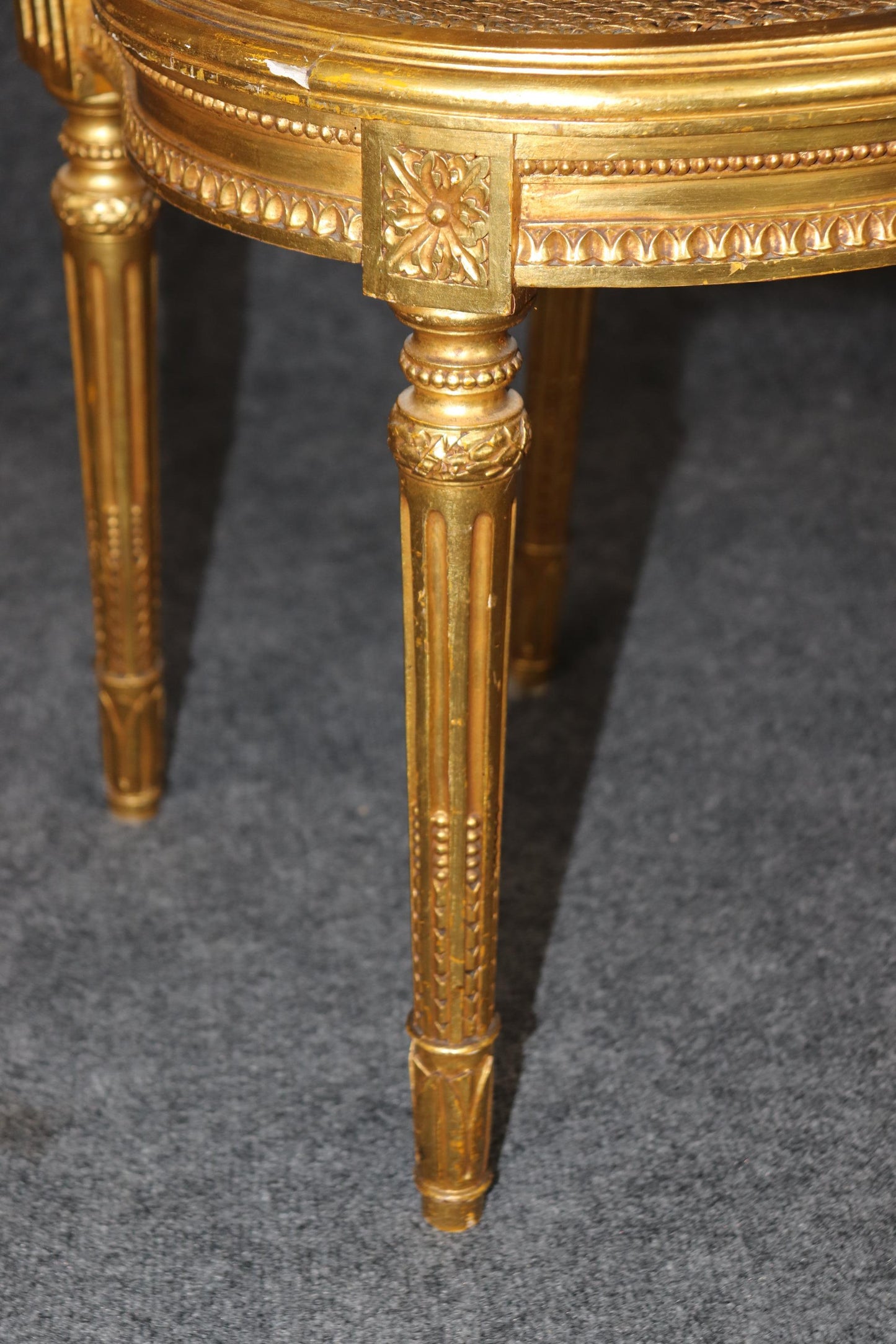 Fine Pair Bright Gilded French Cane Louis XVI Directoire Side Parlor Chairs