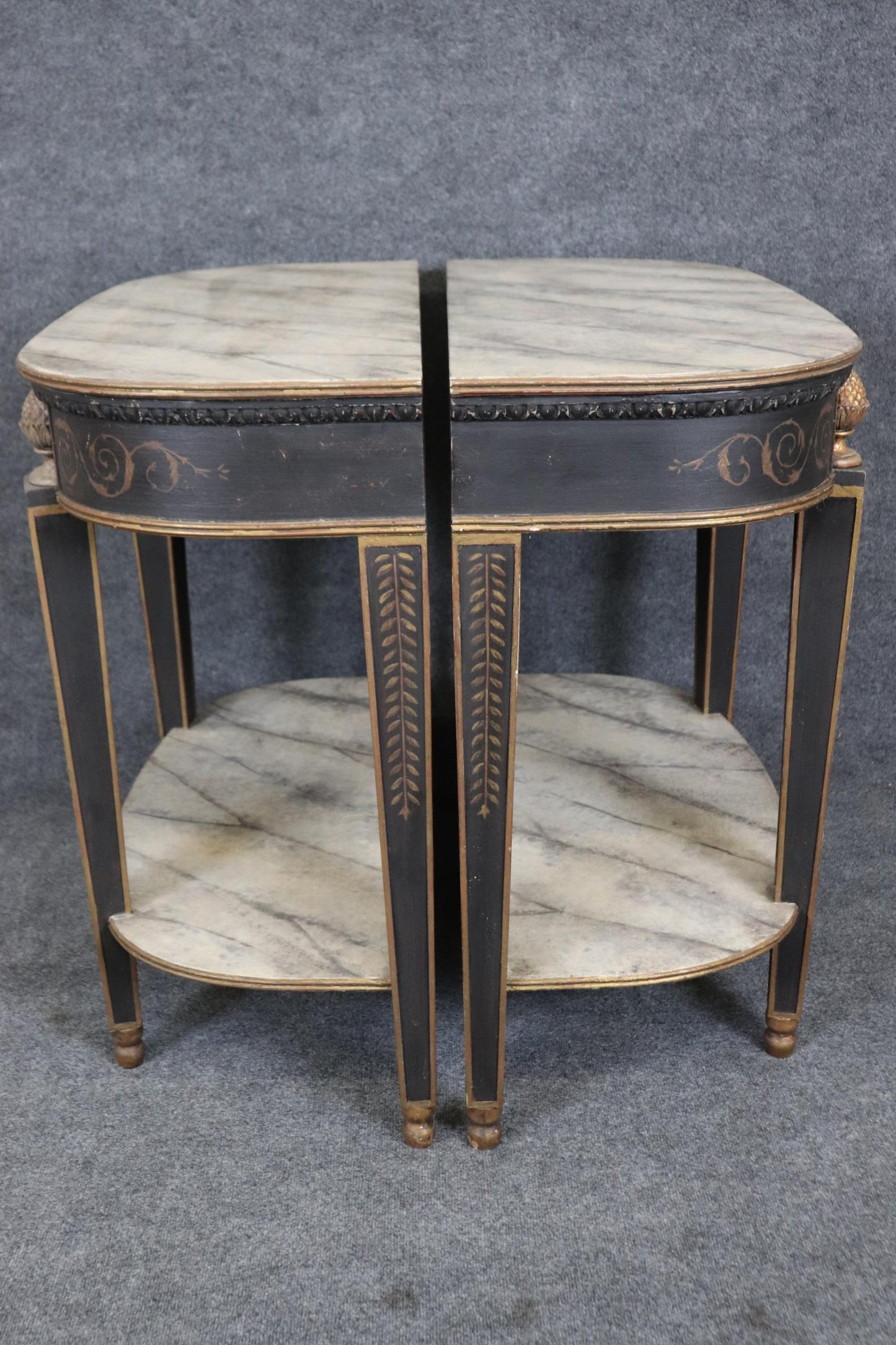 Pair of Antique Faux Marble Paint Decorated French Directoire Console Tables