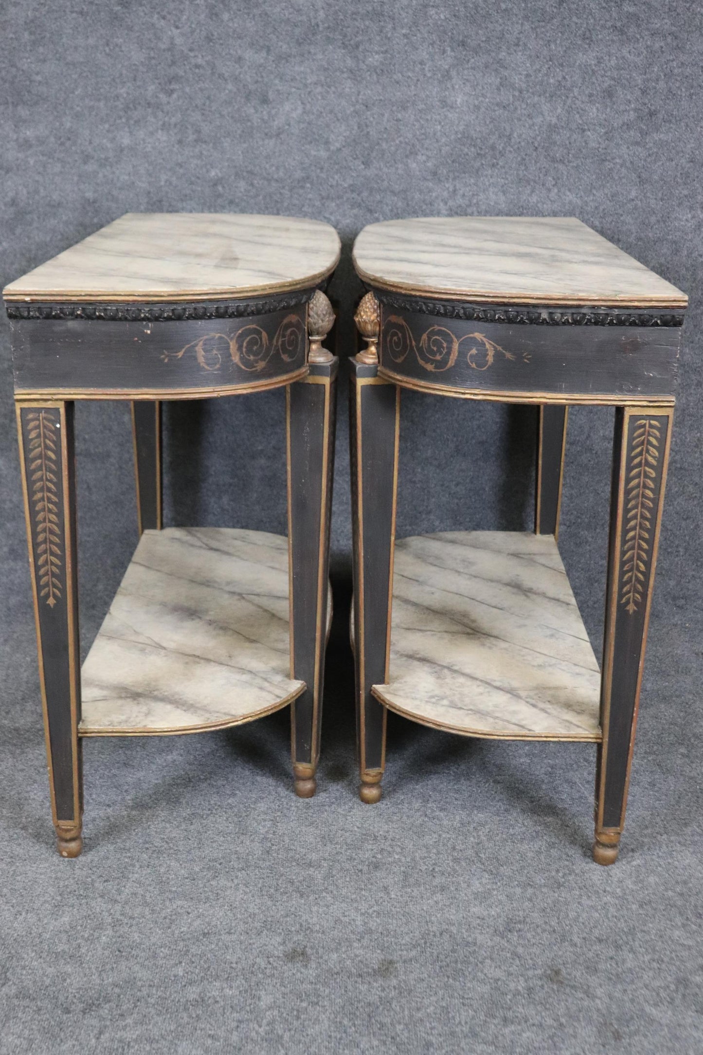 Pair of Antique Faux Marble Paint Decorated French Directoire Console Tables