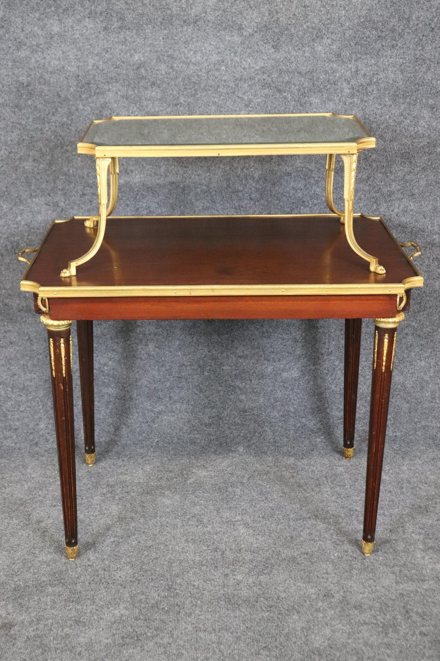 Fine Quality French Dore' Bronze and Mahogany Directoire Dessert Tray Top Table