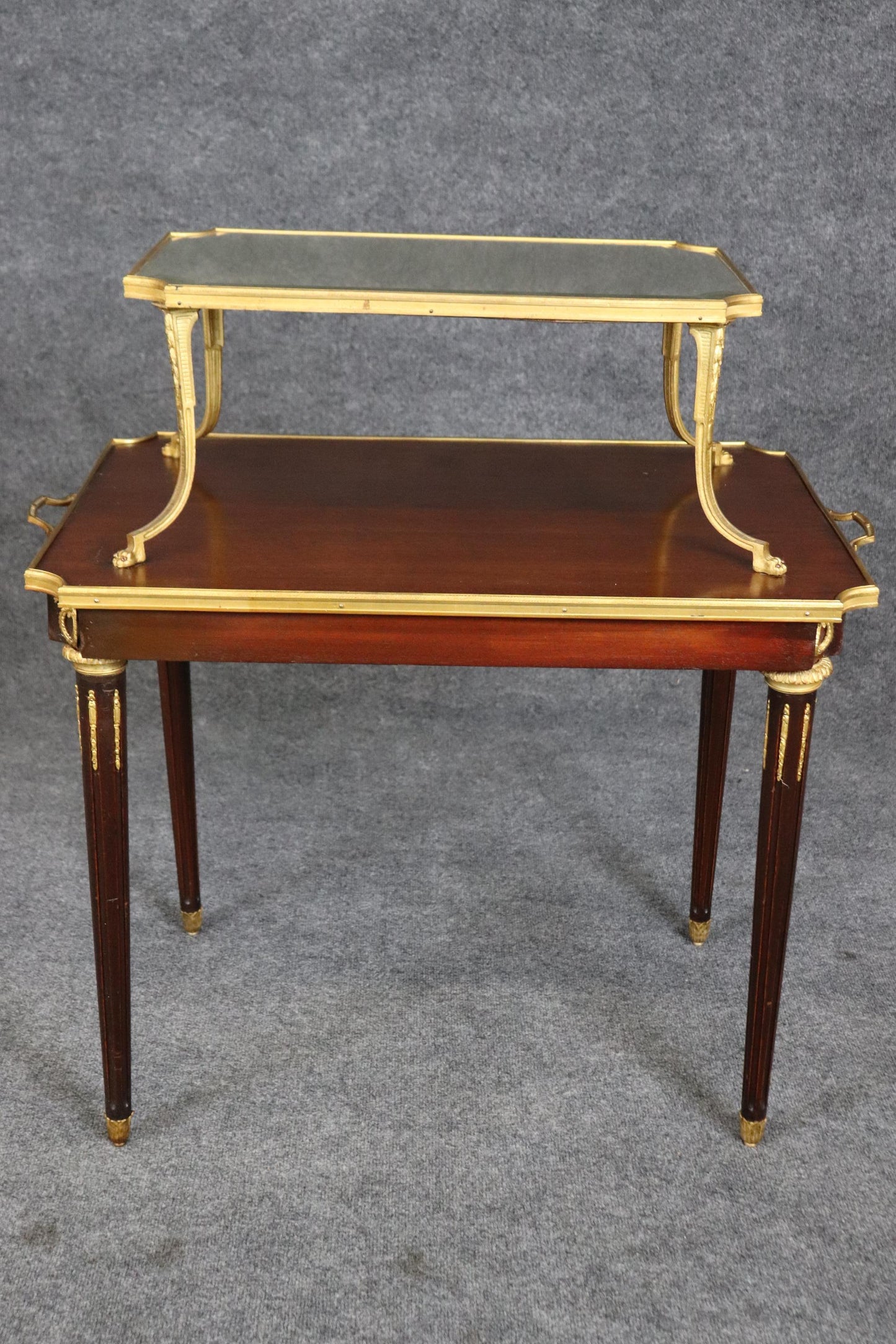 Fine Quality French Dore' Bronze and Mahogany Directoire Dessert Tray Top Table