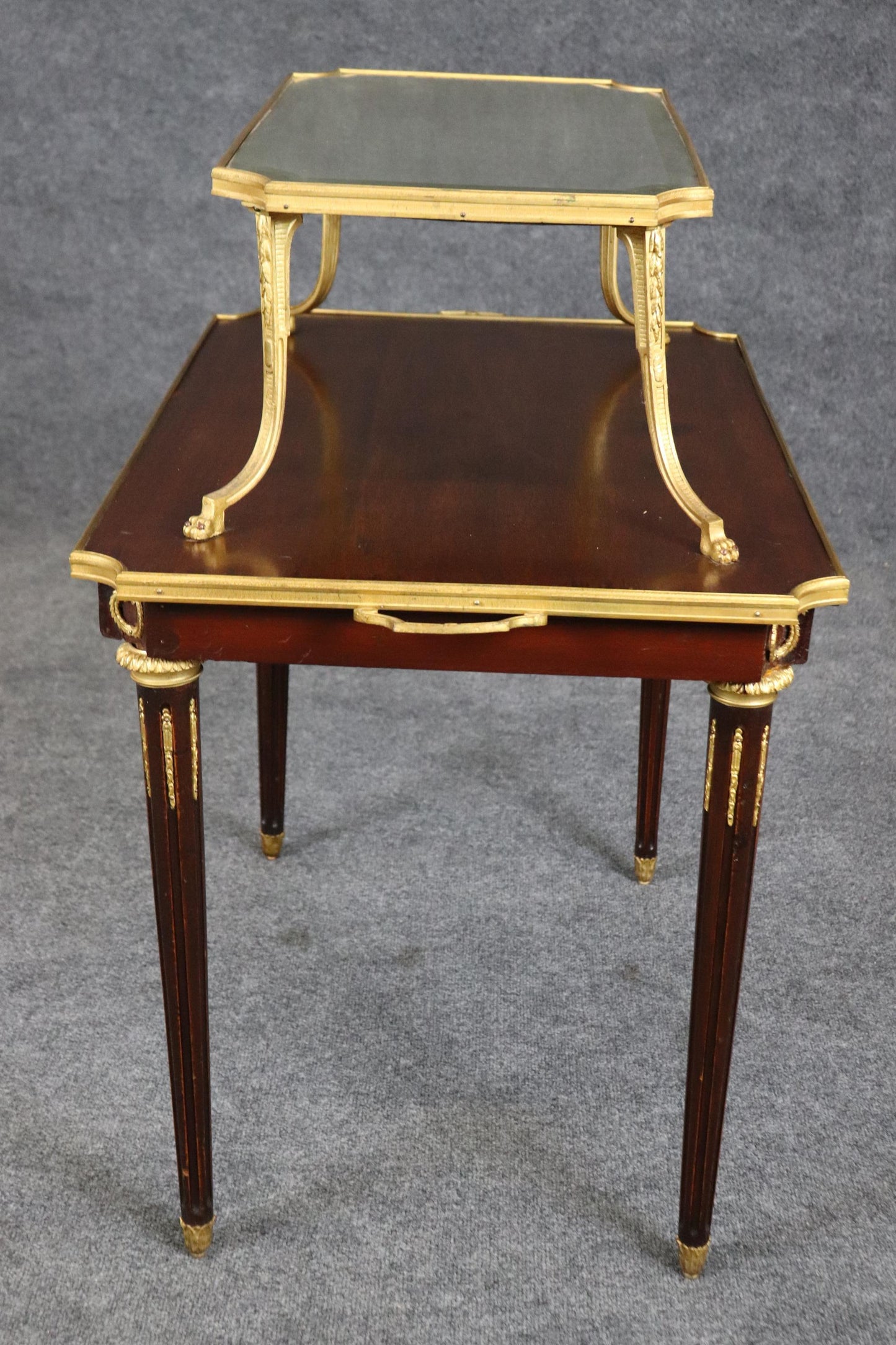 Fine Quality French Dore' Bronze and Mahogany Directoire Dessert Tray Top Table