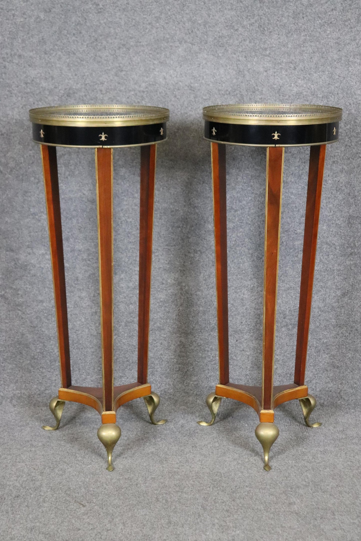 Fine Pair of John Widdicomb Brass and Faux Marble Painted French Empire Stands