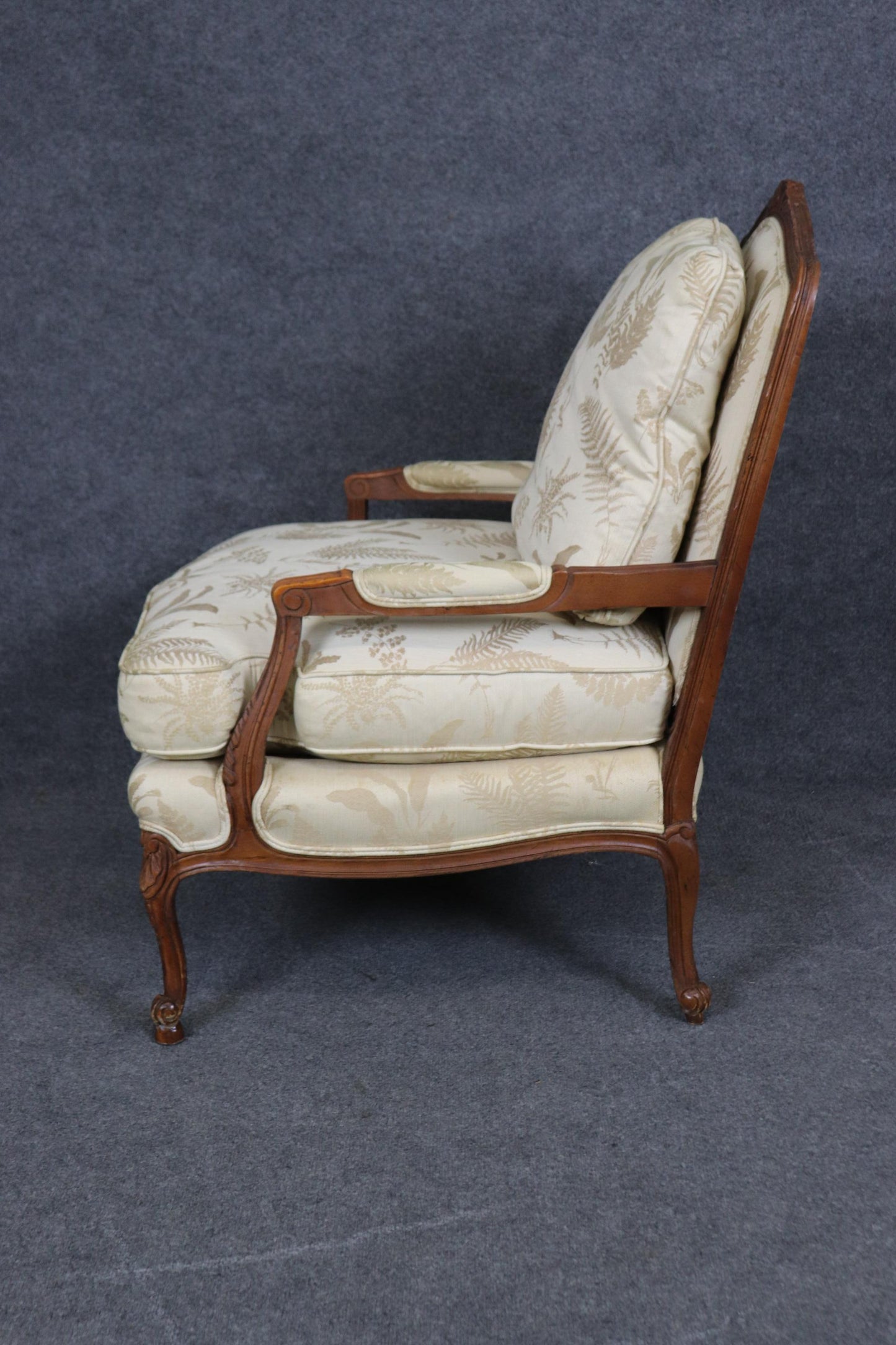 Baker Furniture Company Carved Walnut French Louis XV Style Arm Chair & Ottoman