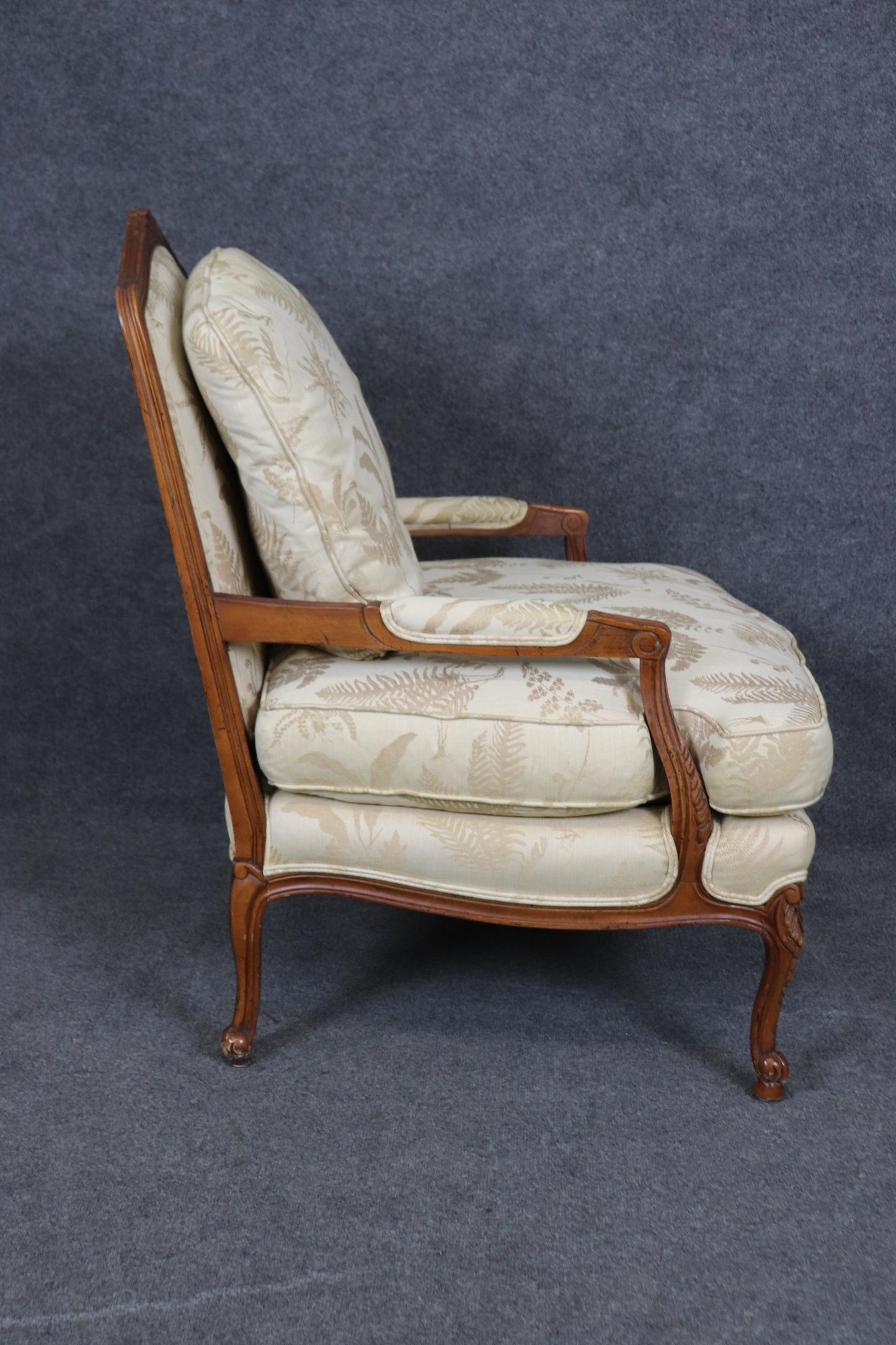 Baker Furniture Company Carved Walnut French Louis XV Style Arm Chair & Ottoman