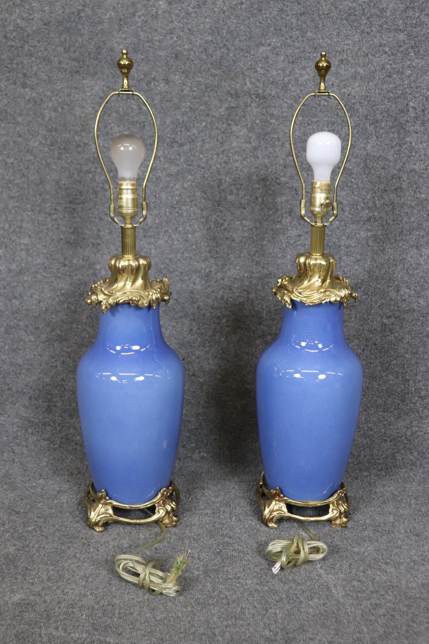 Outstanding Pair Bronze French Rococo Cobalt Blue Porcelain Table Lamps