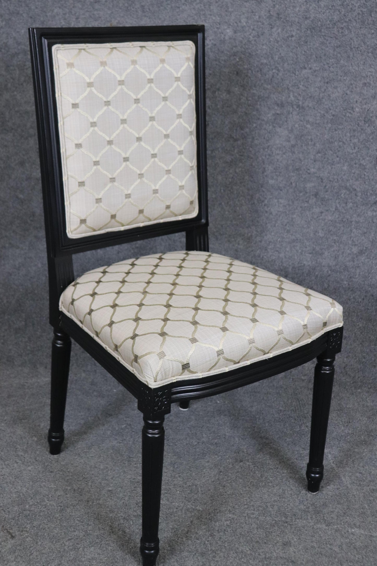 Set 8 French Louis XVI Ebonized Black Lacquer Maison Jansen Style Dining Chairs