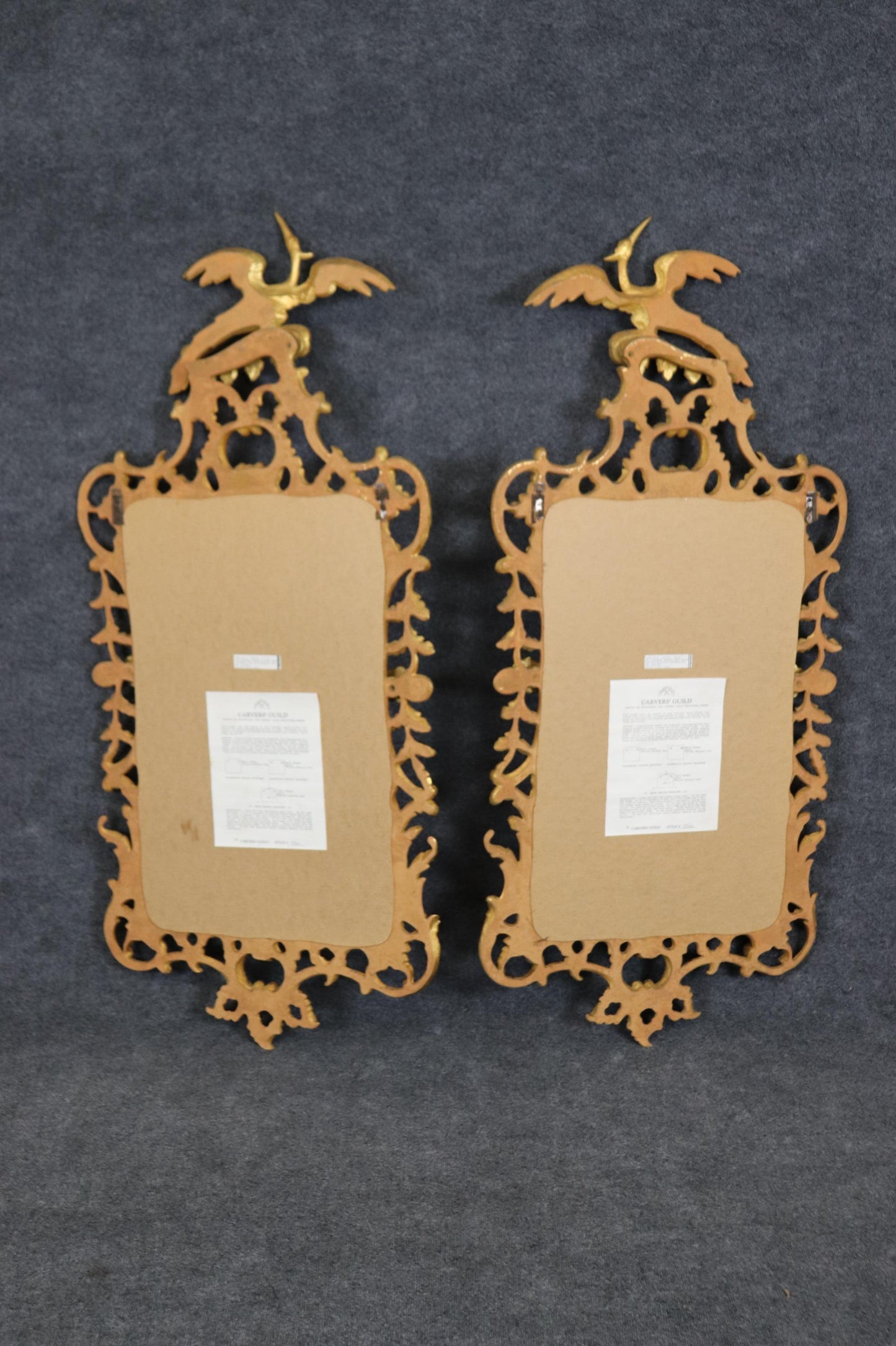 Superb Pair Of Gilded Carver's Guild Phoenix Birds Left and Right Pair Mirrors