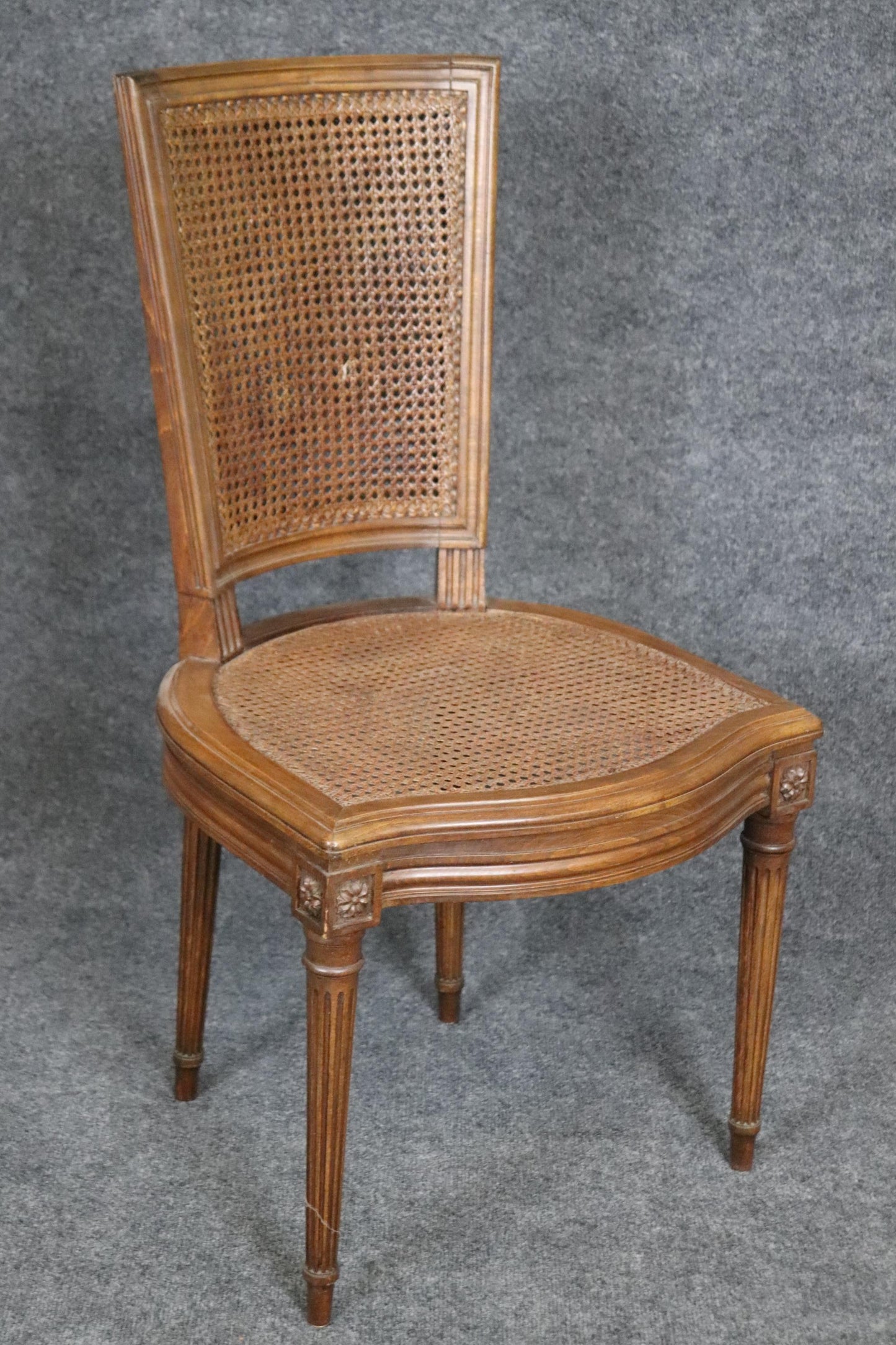 Set of 4 French Louis XVI Style Cane Dining Chairs Circa 1940