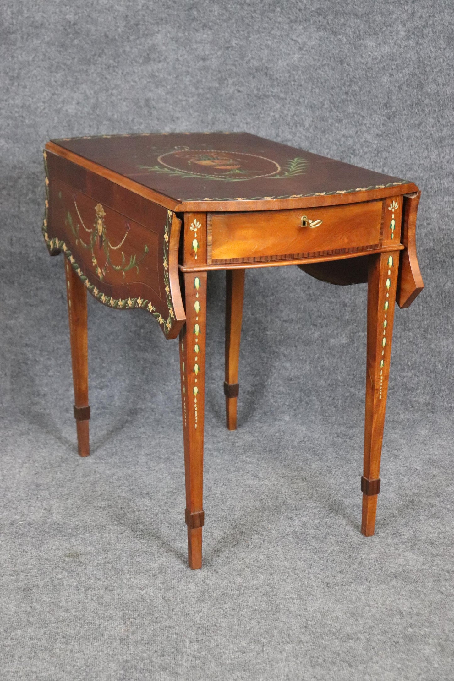 Rare Adams Paint Decorated English Pembroke Table Circa 1920