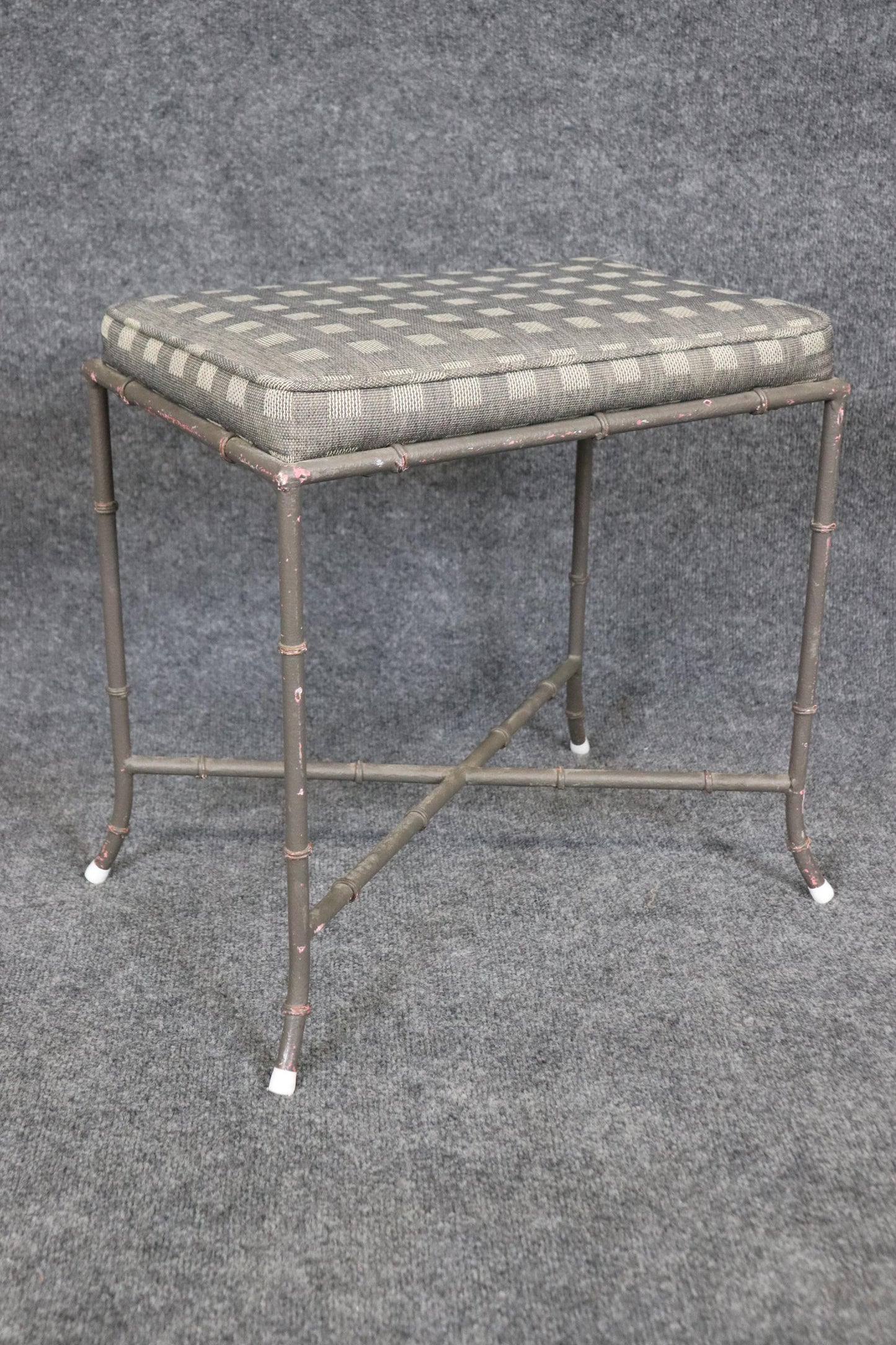 Pair of Maison Bagues Style Faux Bamboo Metal French Benches or Foot Stools