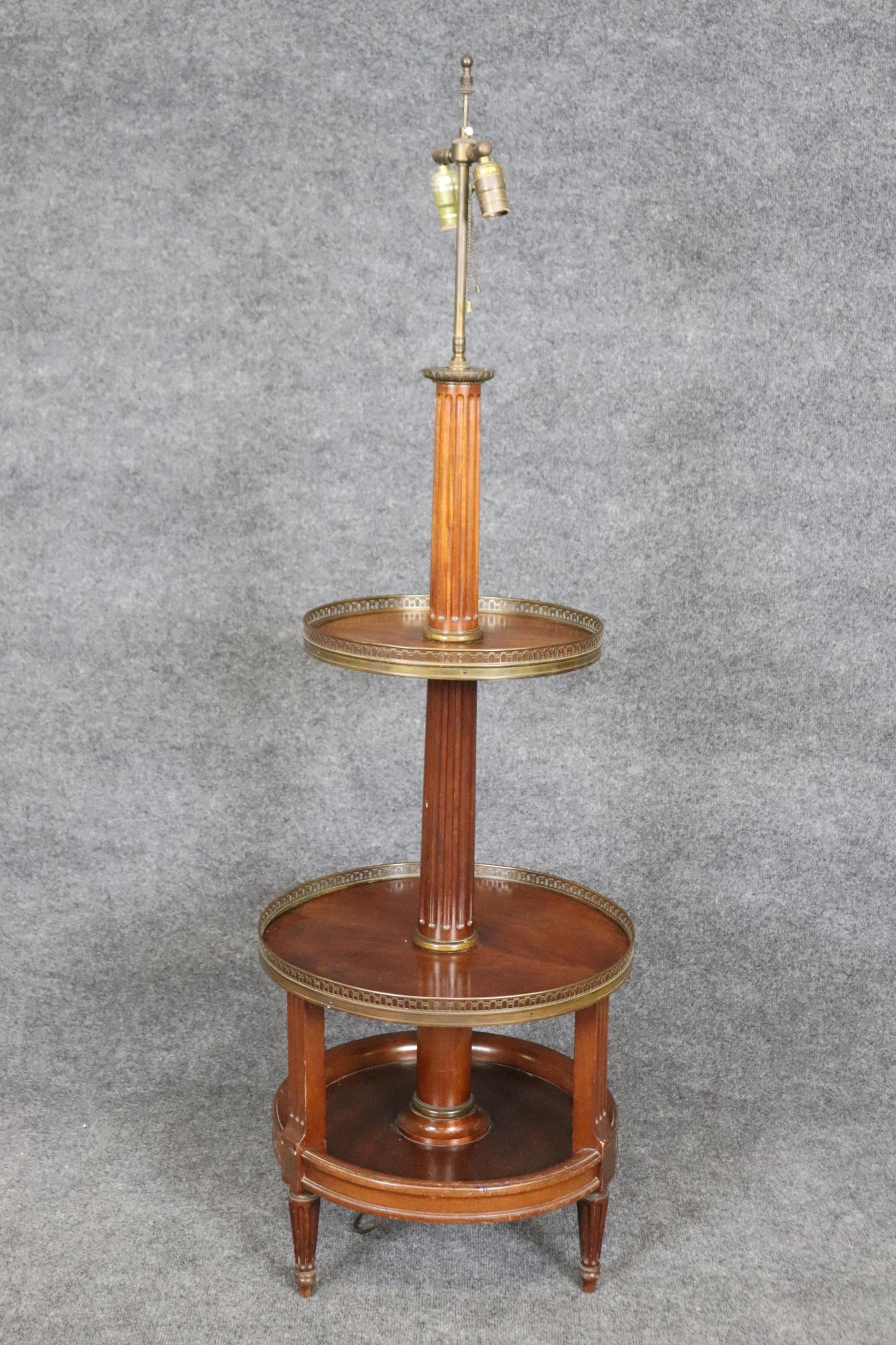 French Directoire Mahogany and Brass Mounted Floor Lamp with Shelves