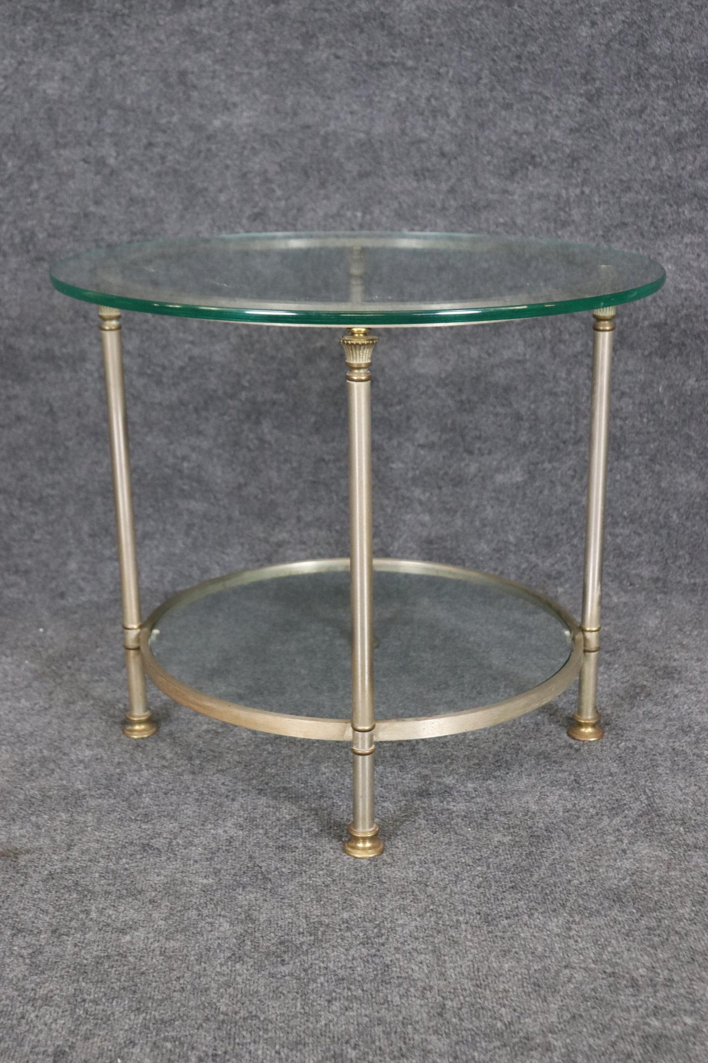 Single Steel and Glass Maison Jansen Round End Table Circa 1950s