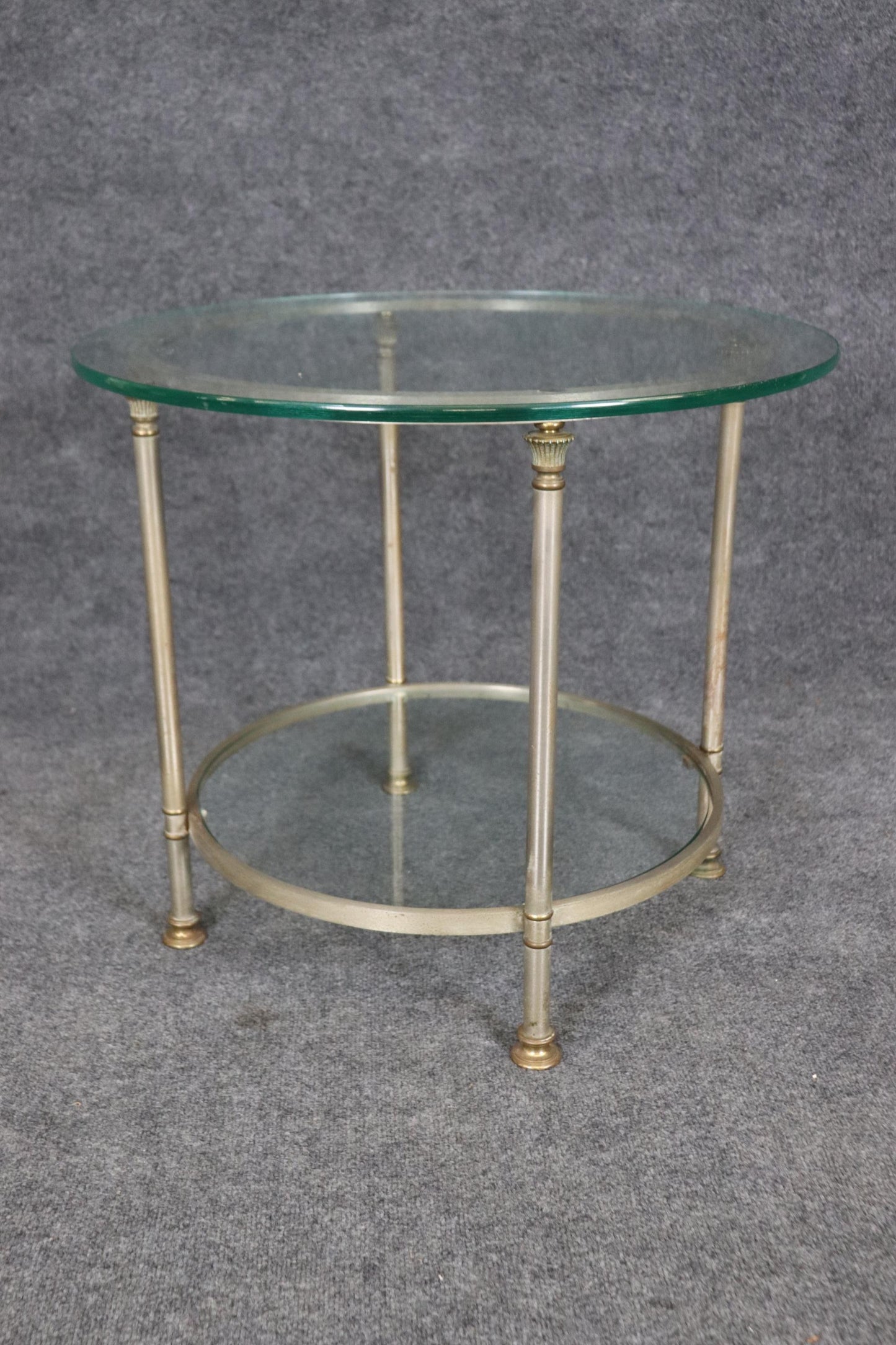 Single Steel and Glass Maison Jansen Round End Table Circa 1950s