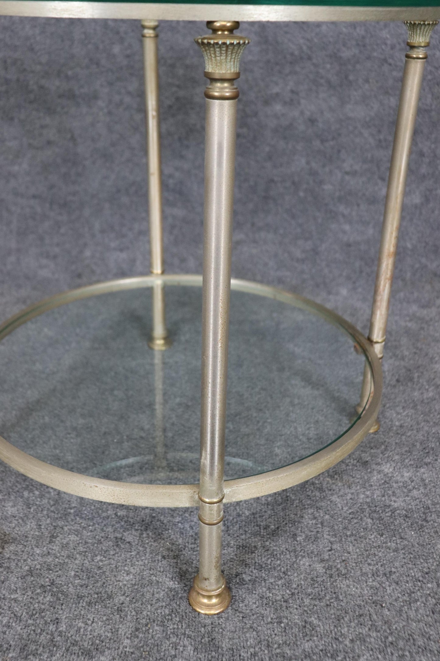 Single Steel and Glass Maison Jansen Round End Table Circa 1950s