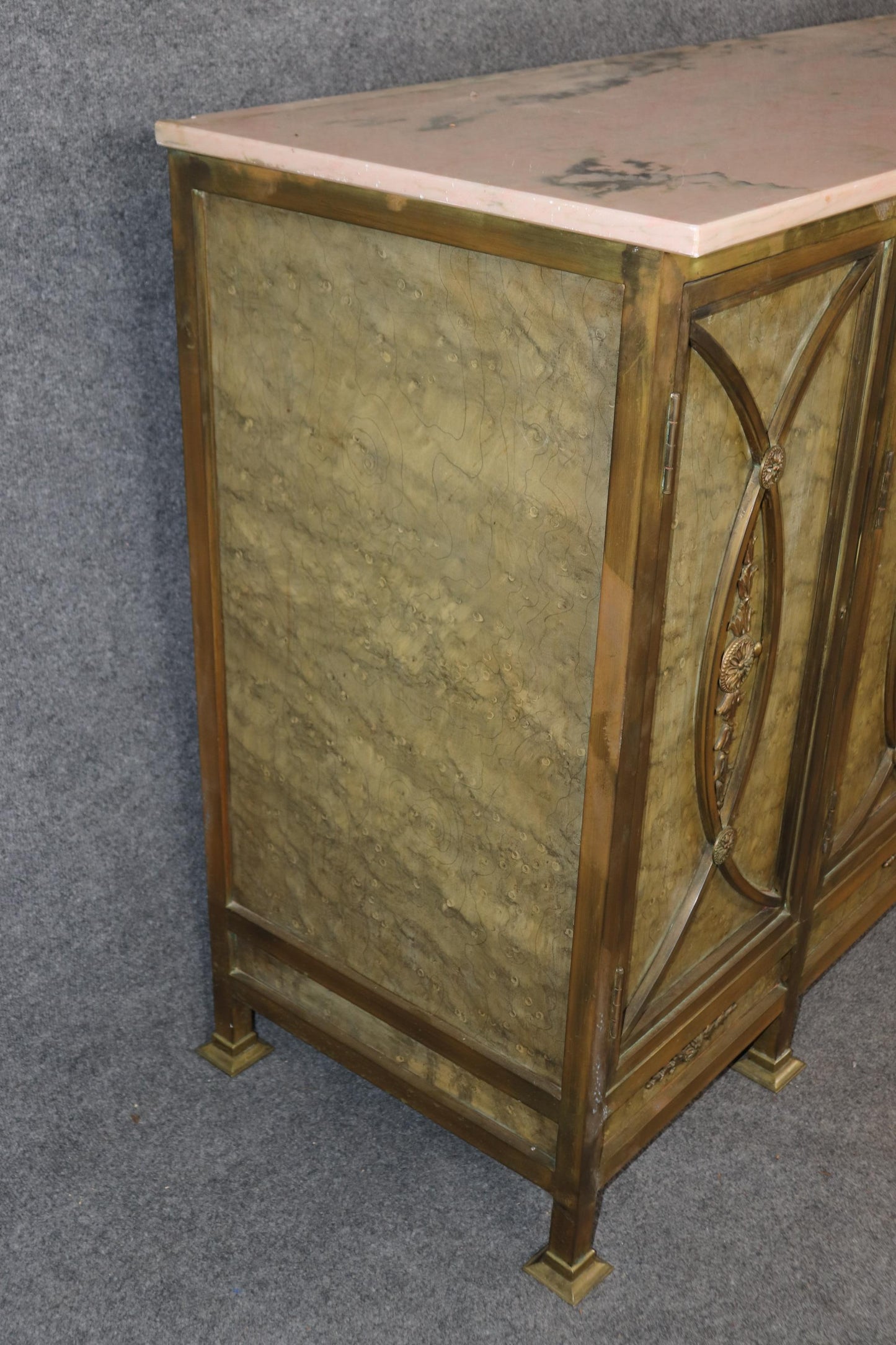 Extraordinary Solid Bronze French Marble Top Directoire Sideboard with Mirror