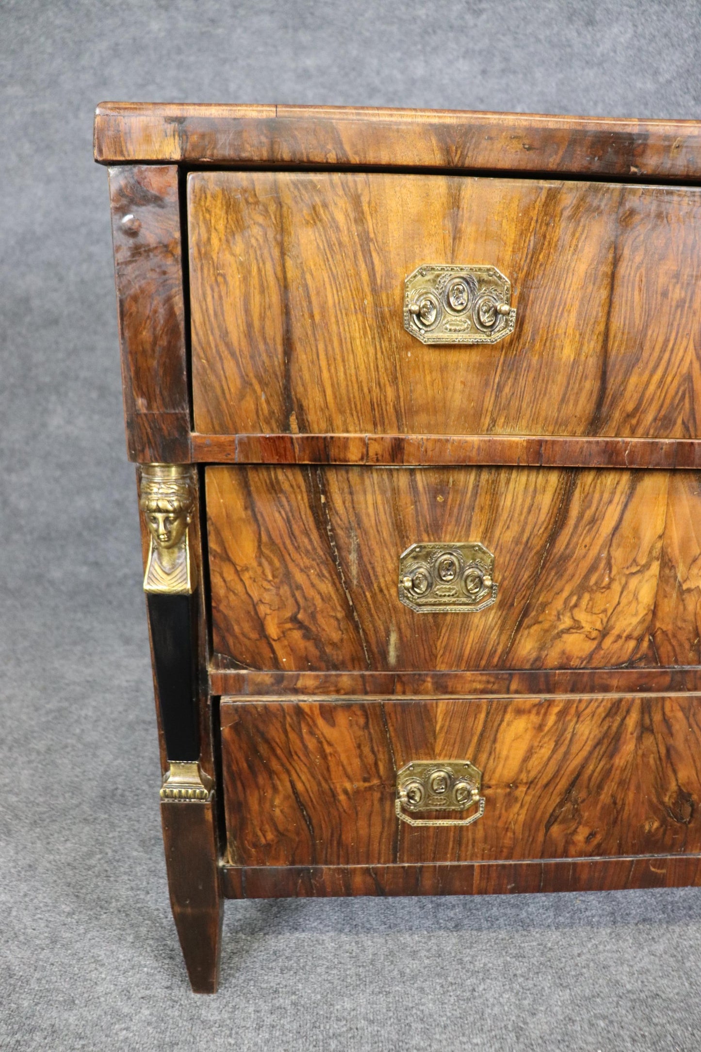 Superb Circassian Walnut Bronze French Empire 1780s Era Commode Dresser