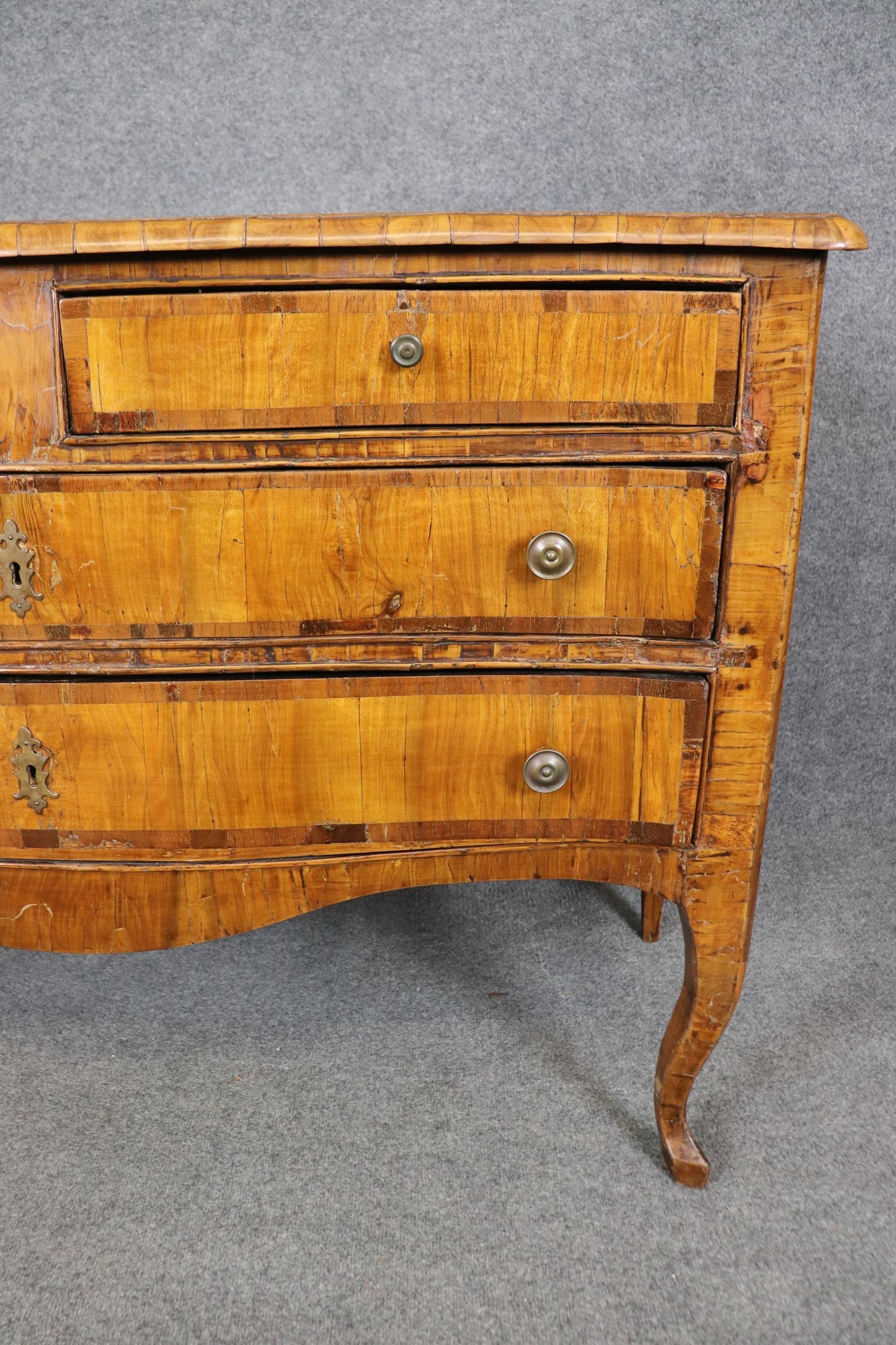 Antique Olive Wood Italian-Made Louis XV Commode 1740s era