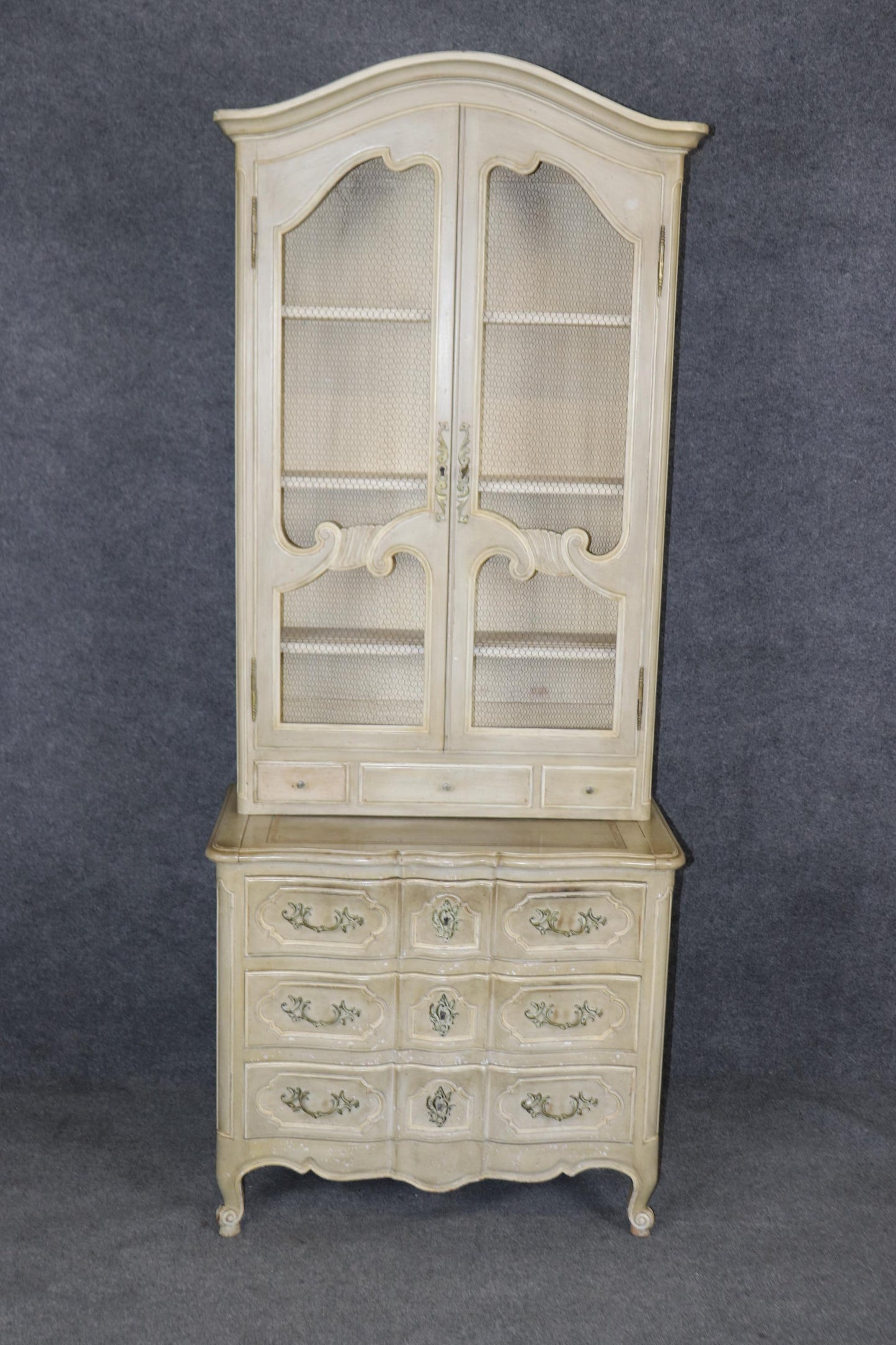 Superb Shallow Depth French Country Painted Mesh Door Secretary Desk