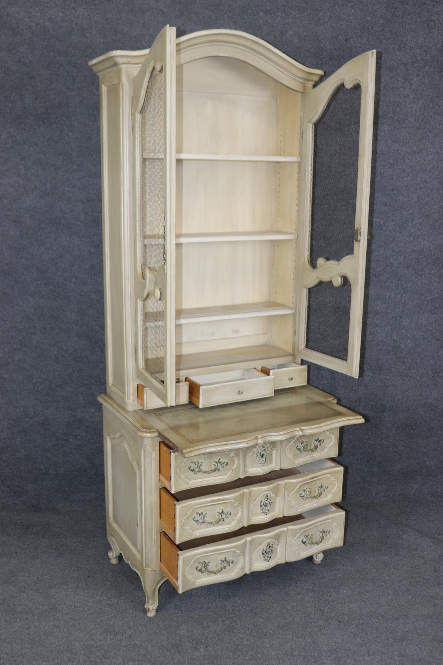 Superb Shallow Depth French Country Painted Mesh Door Secretary Desk