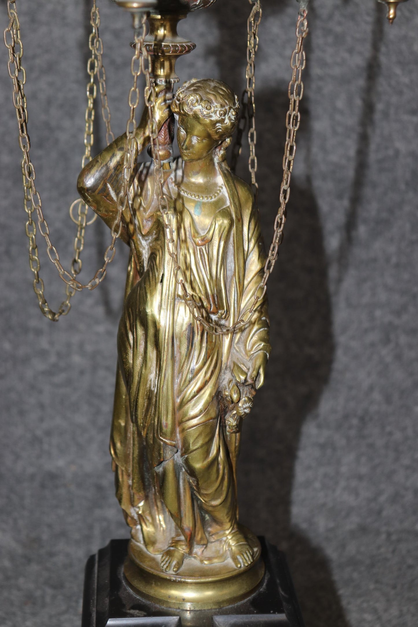 Pair of Superb Bronze and Marble Figural Maiden Form French Table Lamps