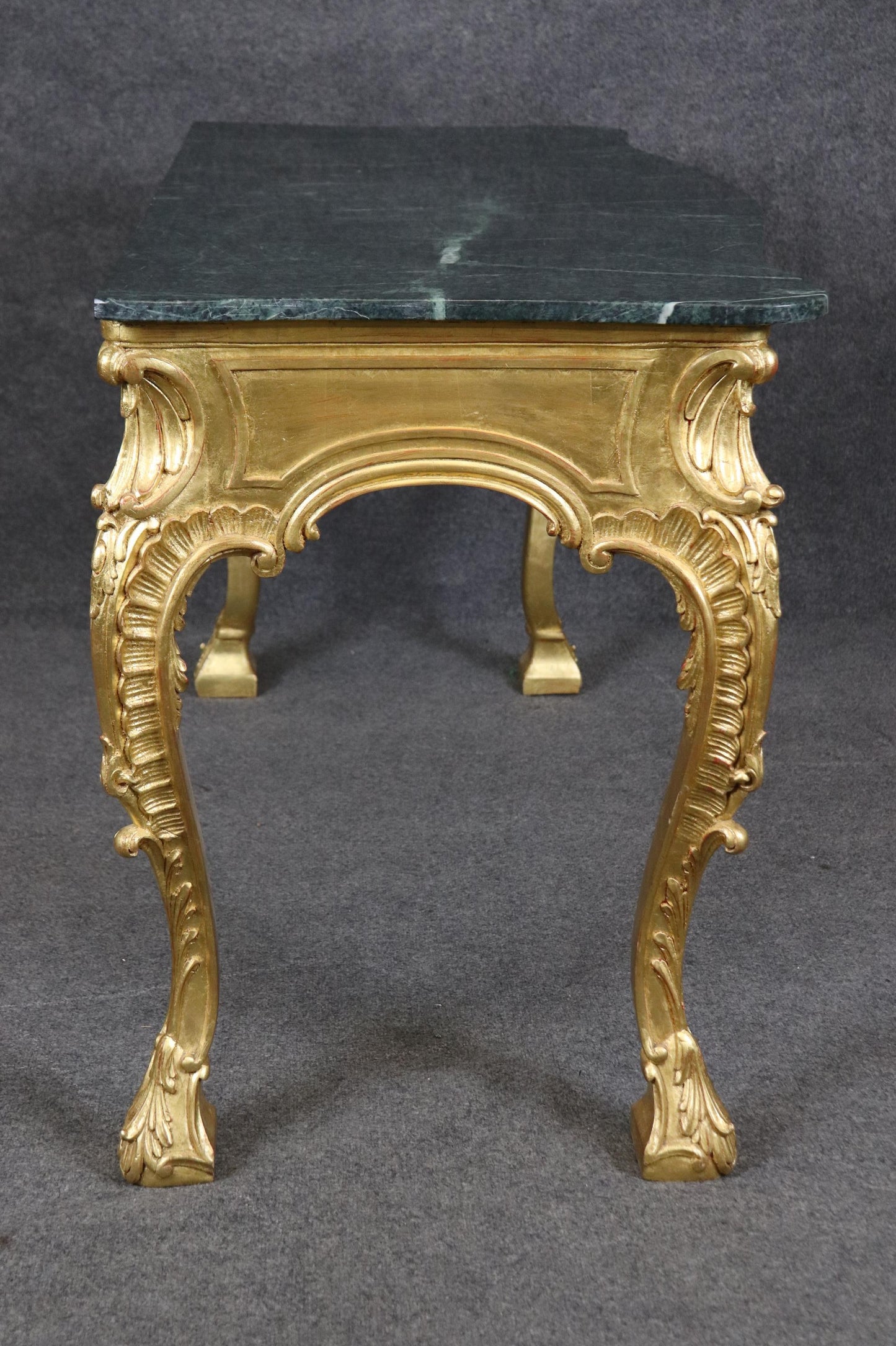 Bright Gilded Georgian Carved Walnut Marble Top Console Serving Table