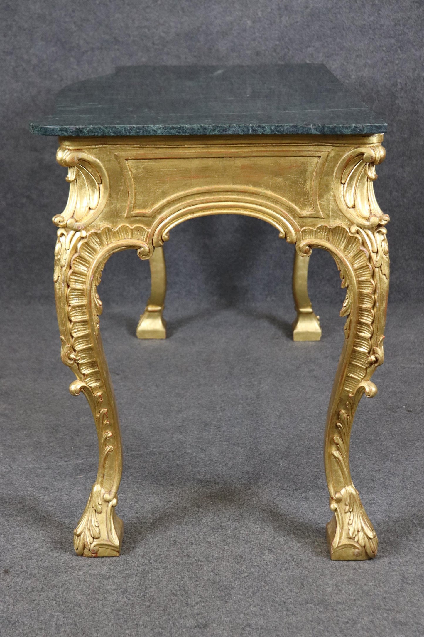 Bright Gilded Georgian Carved Walnut Marble Top Console Serving Table