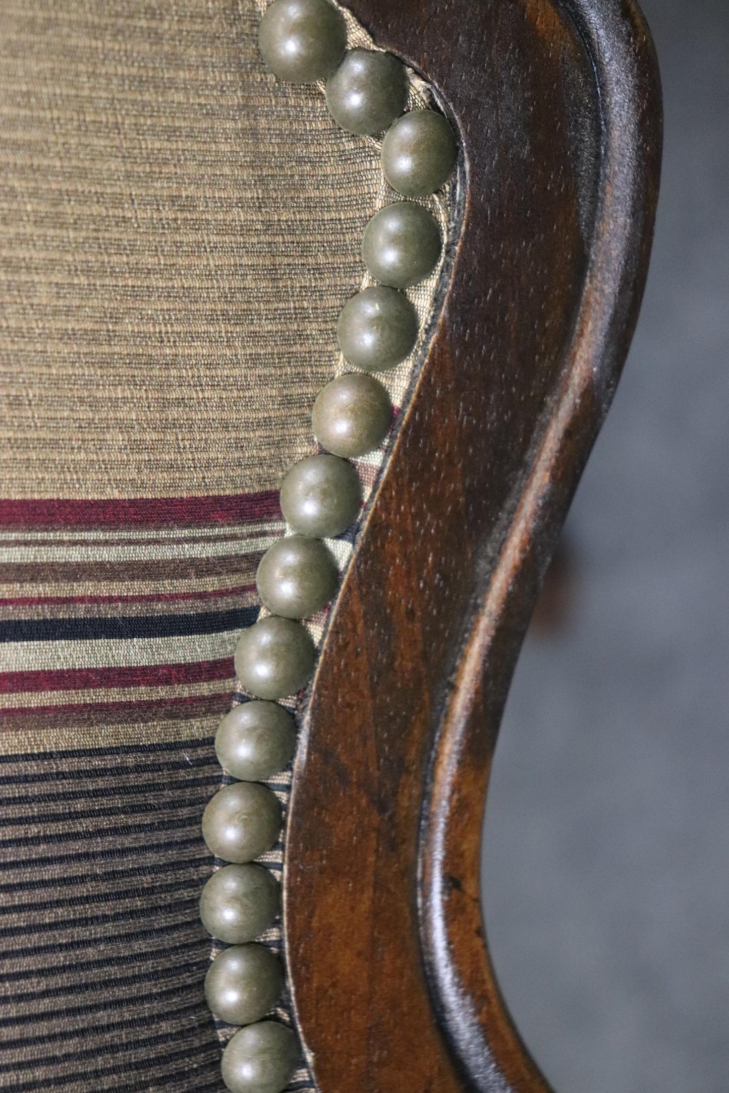 Pair of Gorgeous Century French Louis XV Walnut Armchairs Striped Upholstery