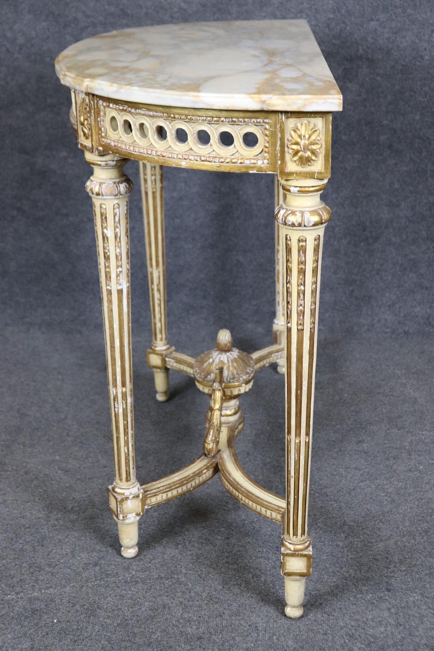 Fine Quality French Paint Decorated Giltwood Marble Top Louis XVI Console Table