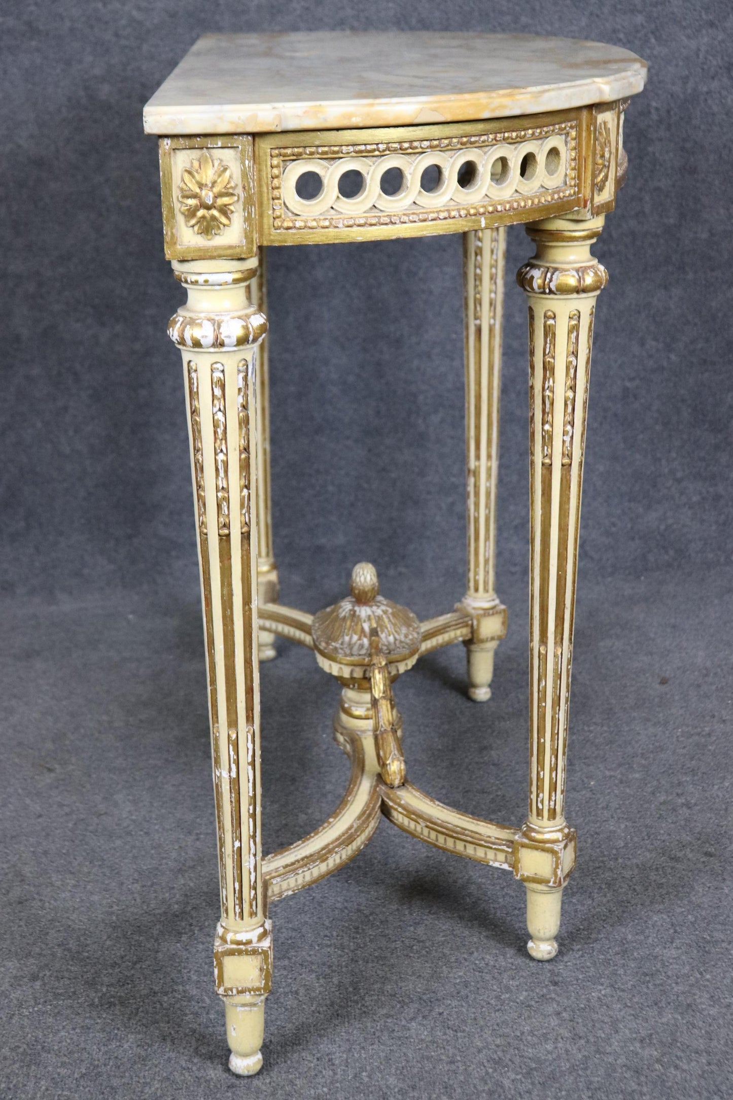 Fine Quality French Paint Decorated Giltwood Marble Top Louis XVI Console Table