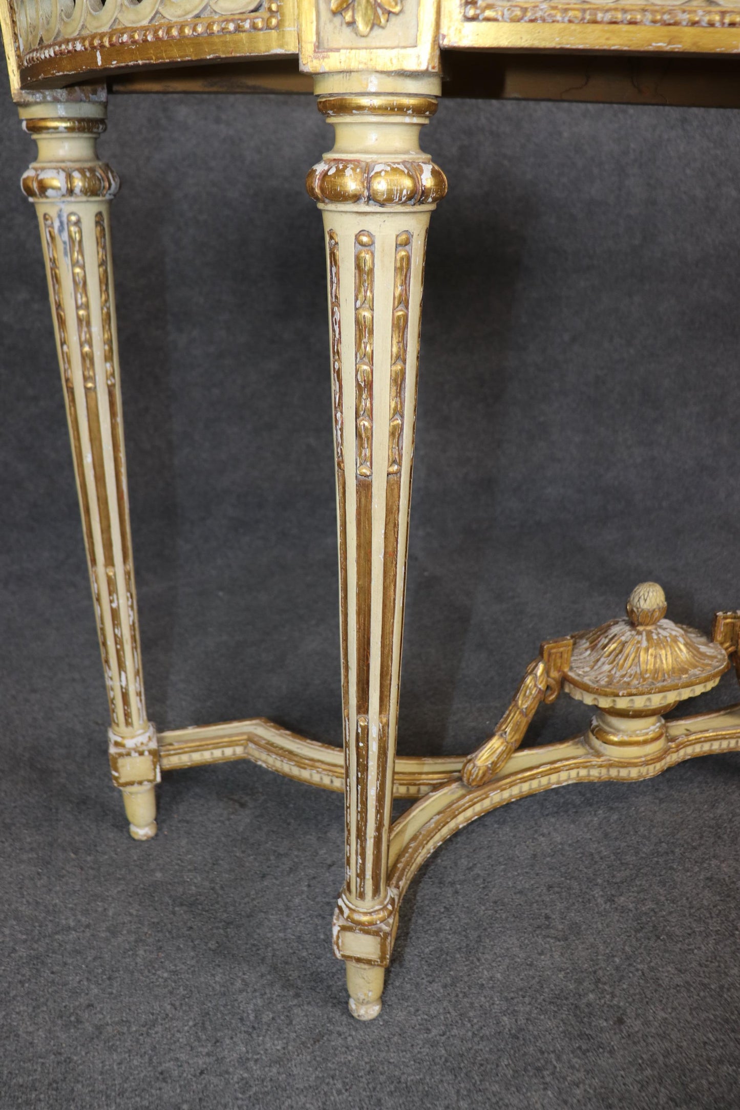 Fine Quality French Paint Decorated Giltwood Marble Top Louis XVI Console Table