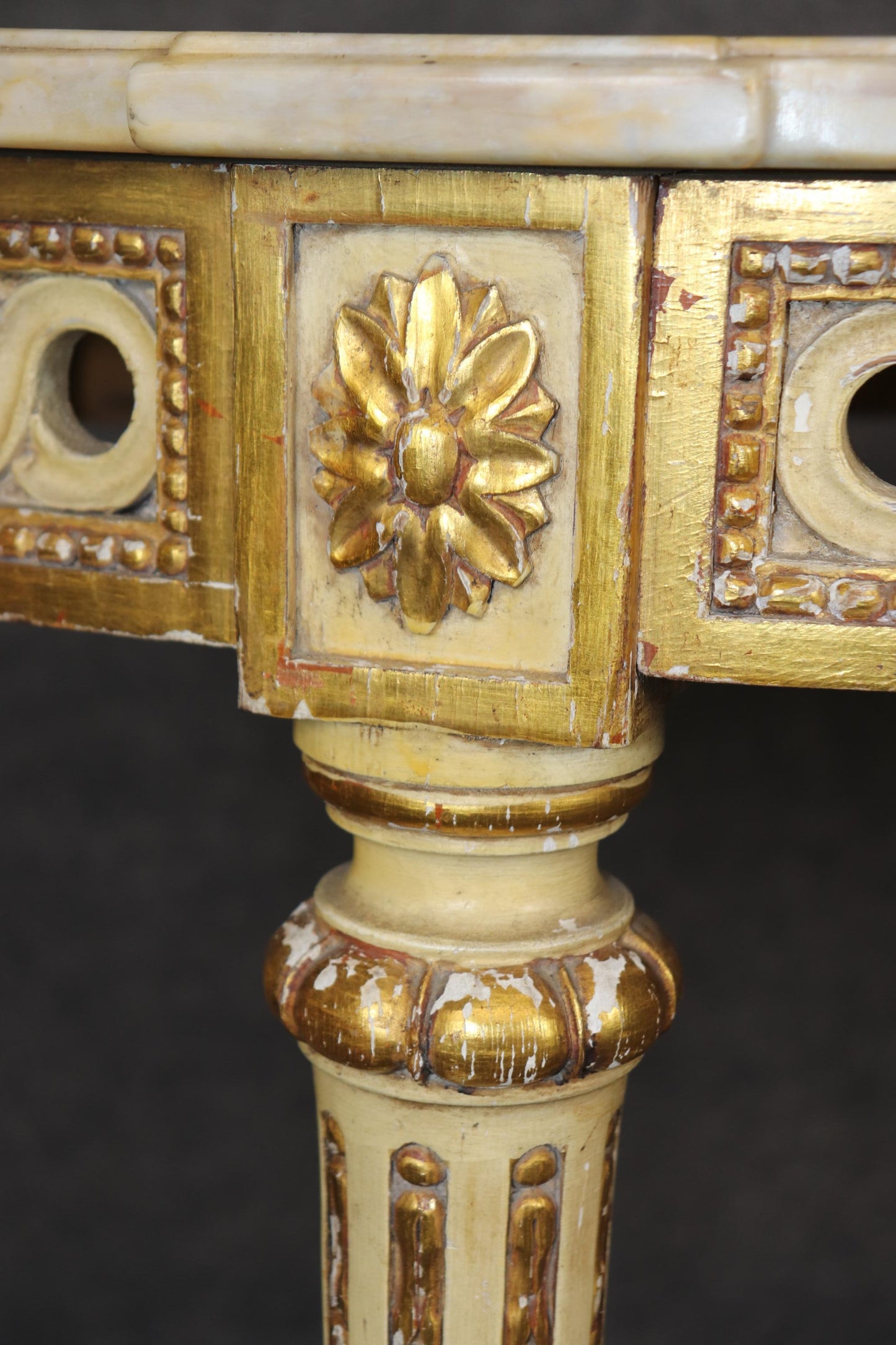 Fine Quality French Paint Decorated Giltwood Marble Top Louis XVI Console Table