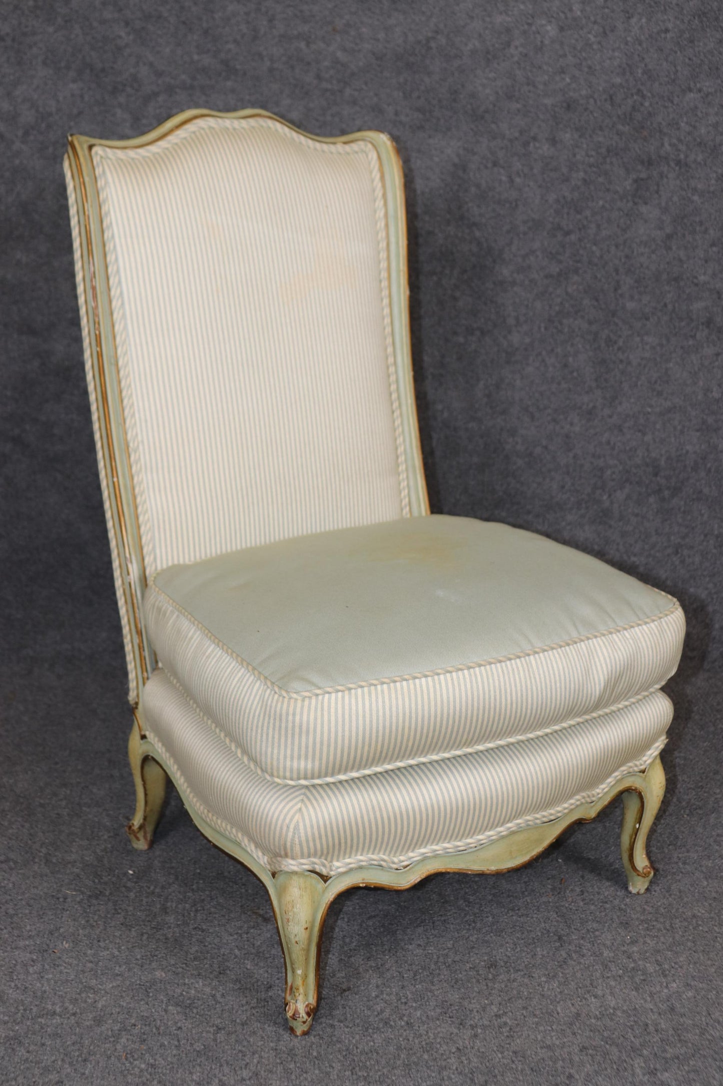 Pair of Paint Decorated French Louis XV Boudoir Slipper Chairs Circa 1920