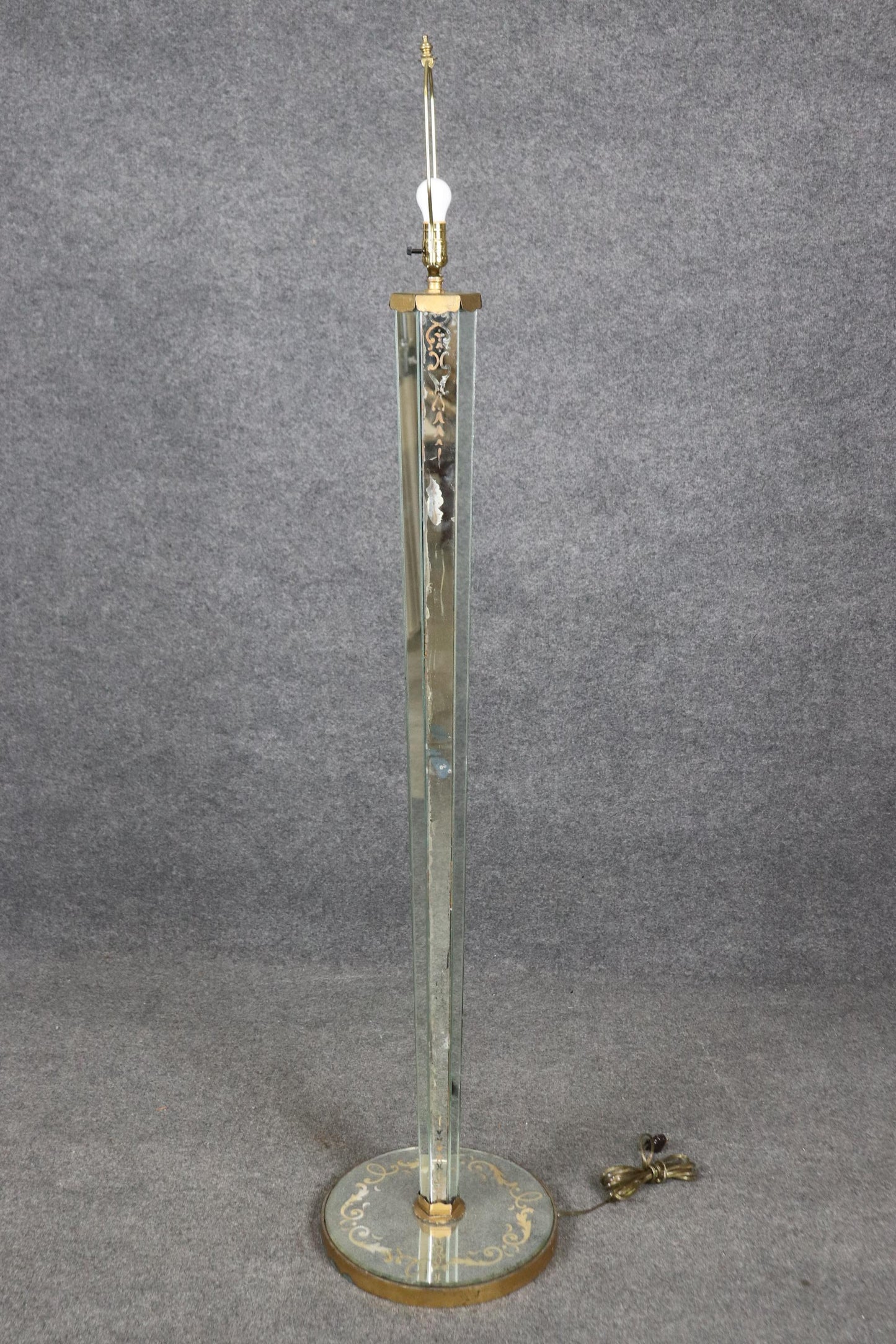 Rare Eglomise Paint Decorated Mirrored Floor Lamp Attributed Maison Jansen