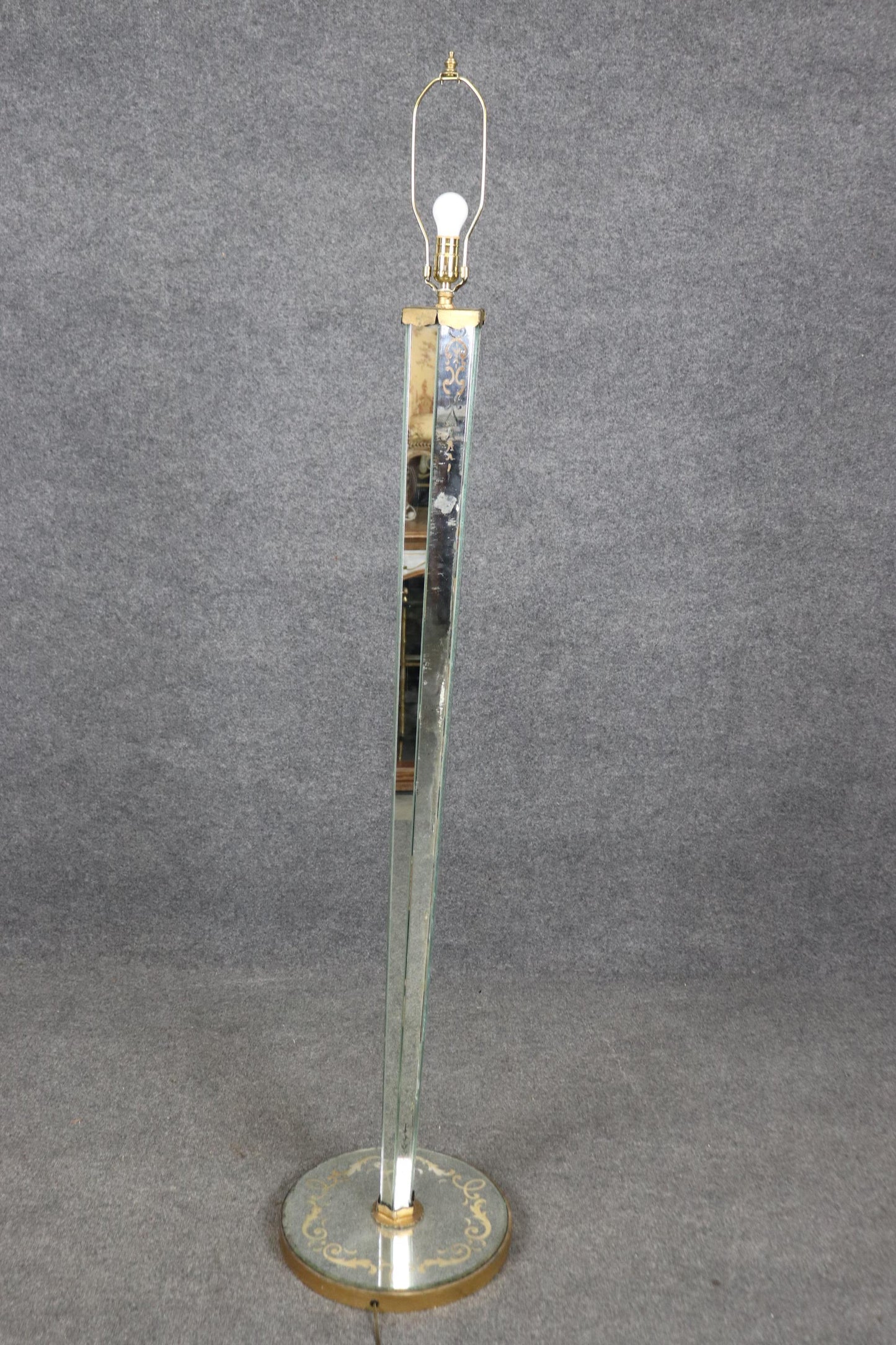 Rare Eglomise Paint Decorated Mirrored Floor Lamp Attributed Maison Jansen