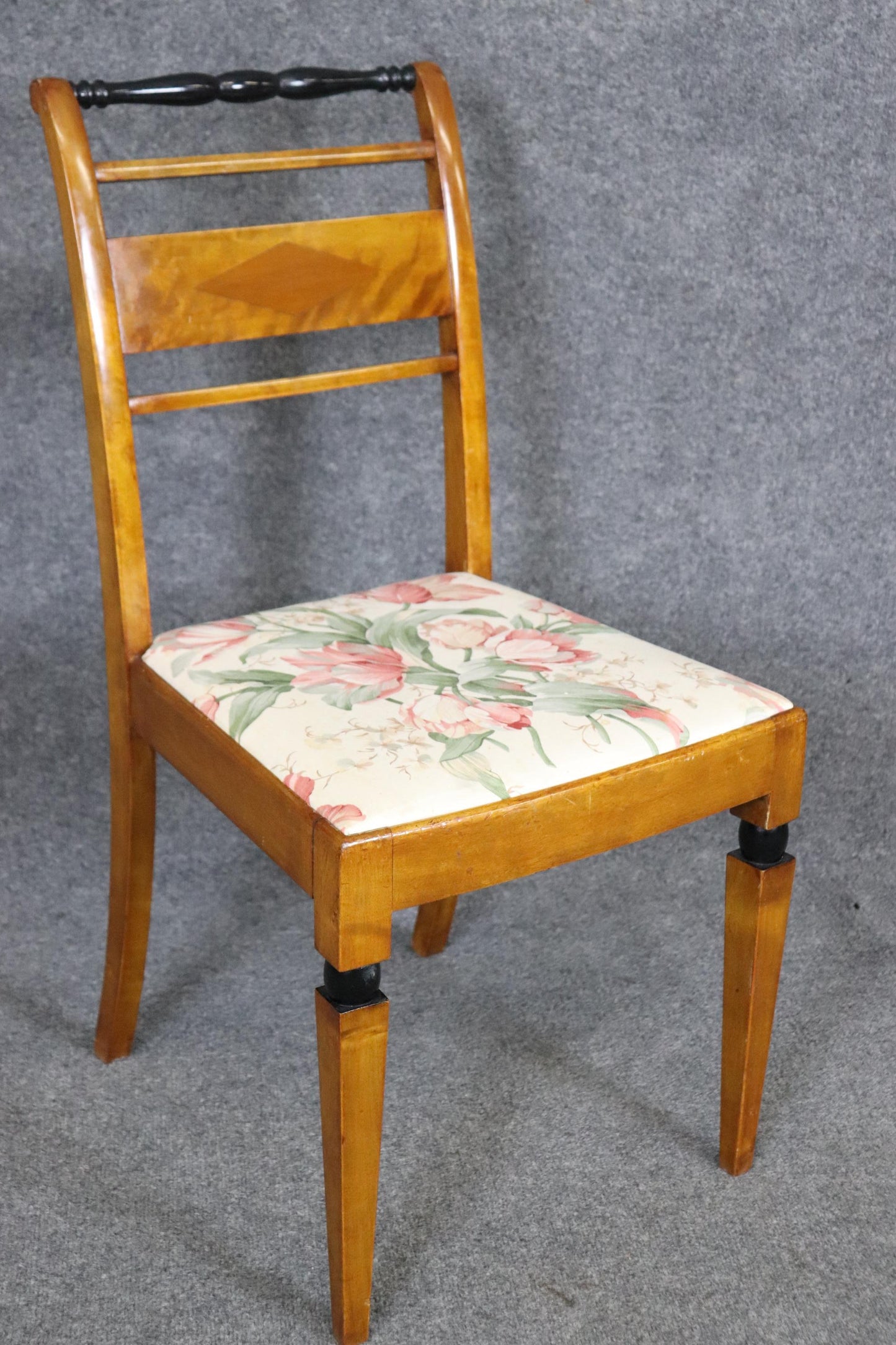 Pair of Birch Antique Biedermeier Style Side chairs with Ebonized Accents