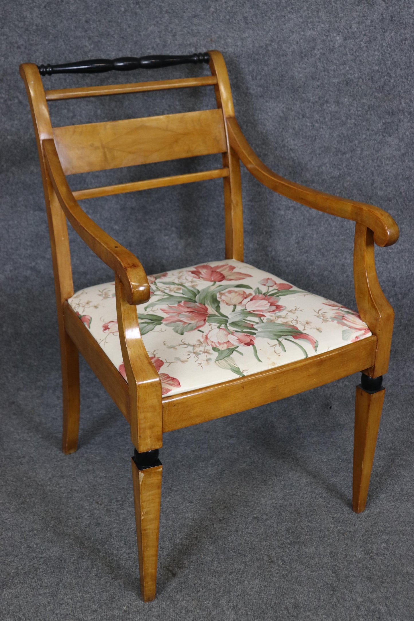 Gorgeous Pair Biedermeier Style Ebonized Birch Armchairs