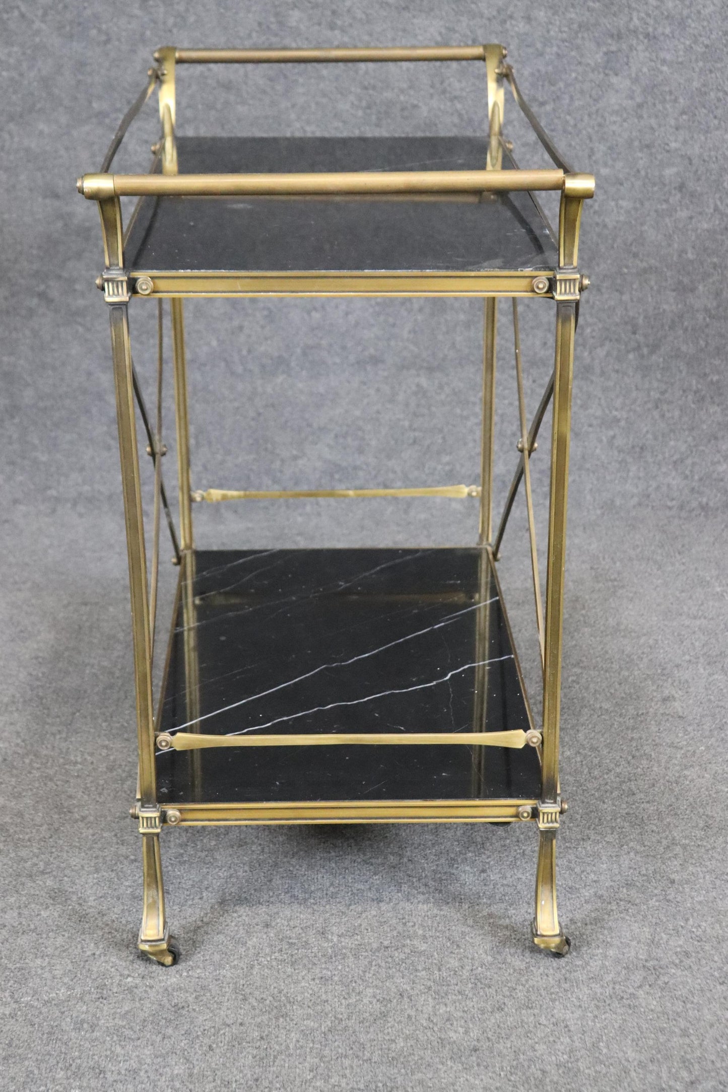 Fine Quality Forged Brass and Black and White Marble Directoire Beverage Cart