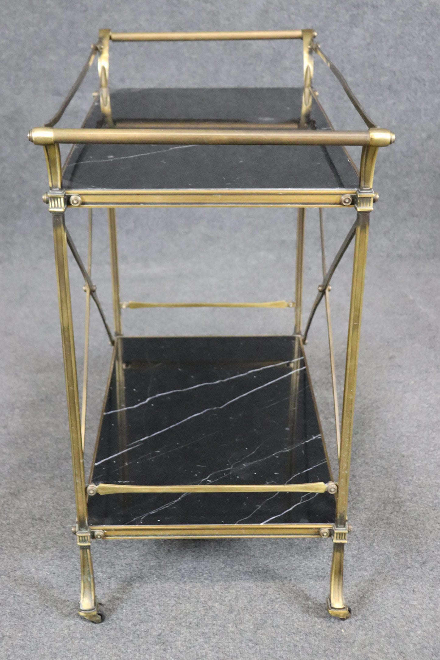 Fine Quality Forged Brass and Black and White Marble Directoire Beverage Cart