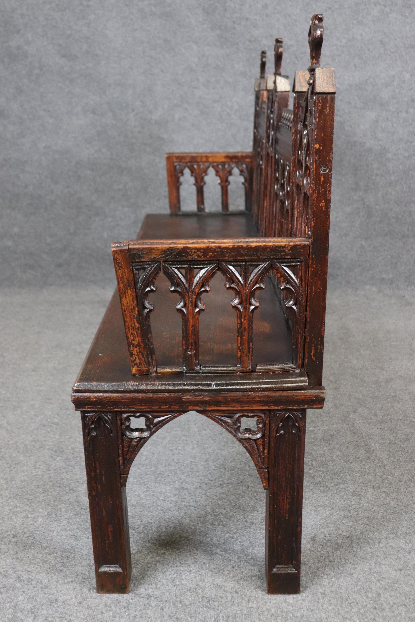 Rare Unique English Oak Gothic Victorian Settee Settle Bench Circa 1890