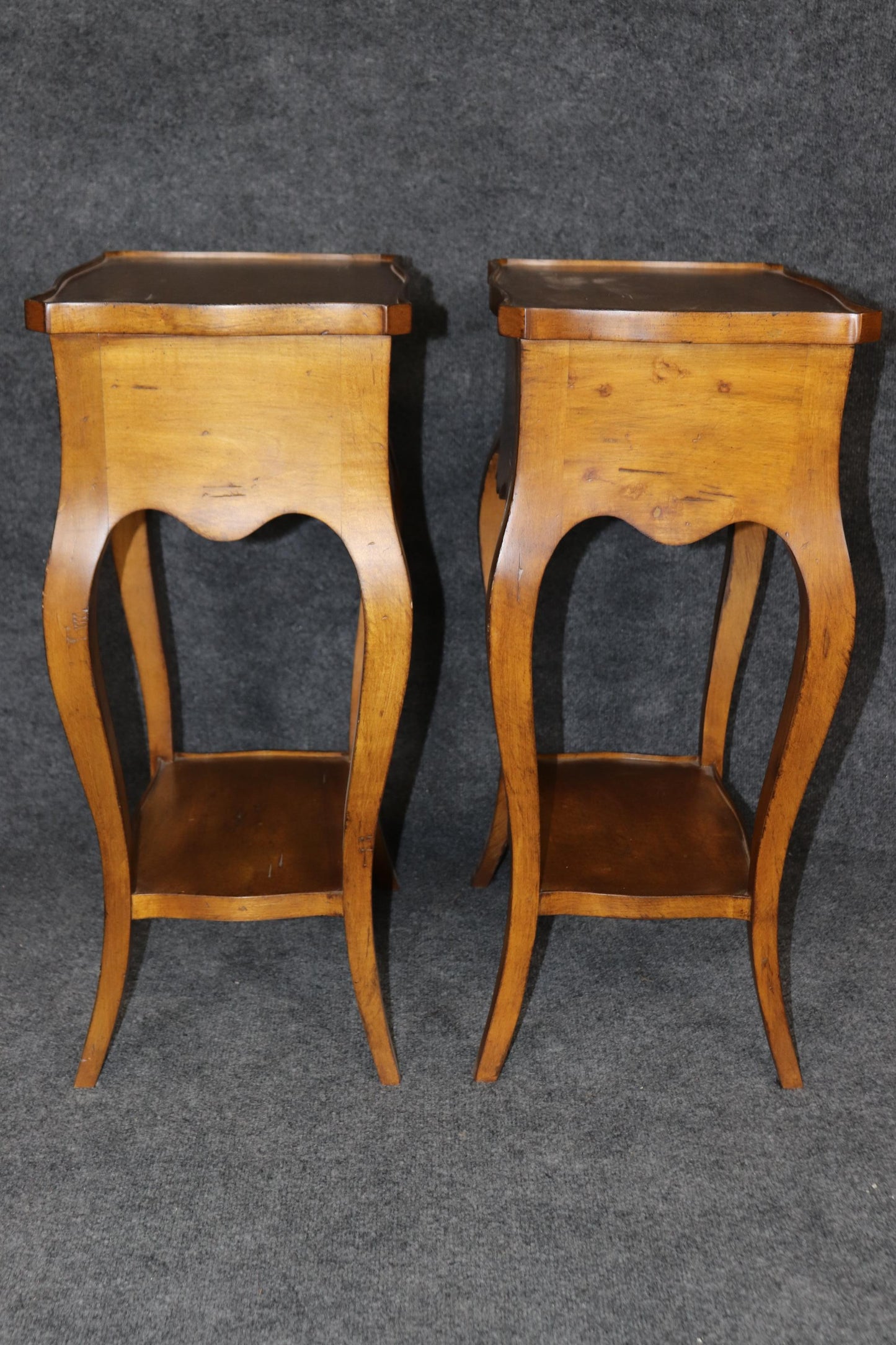 Pair of Country French Louis XV Walnut Two Drawer End Tables Nightstands