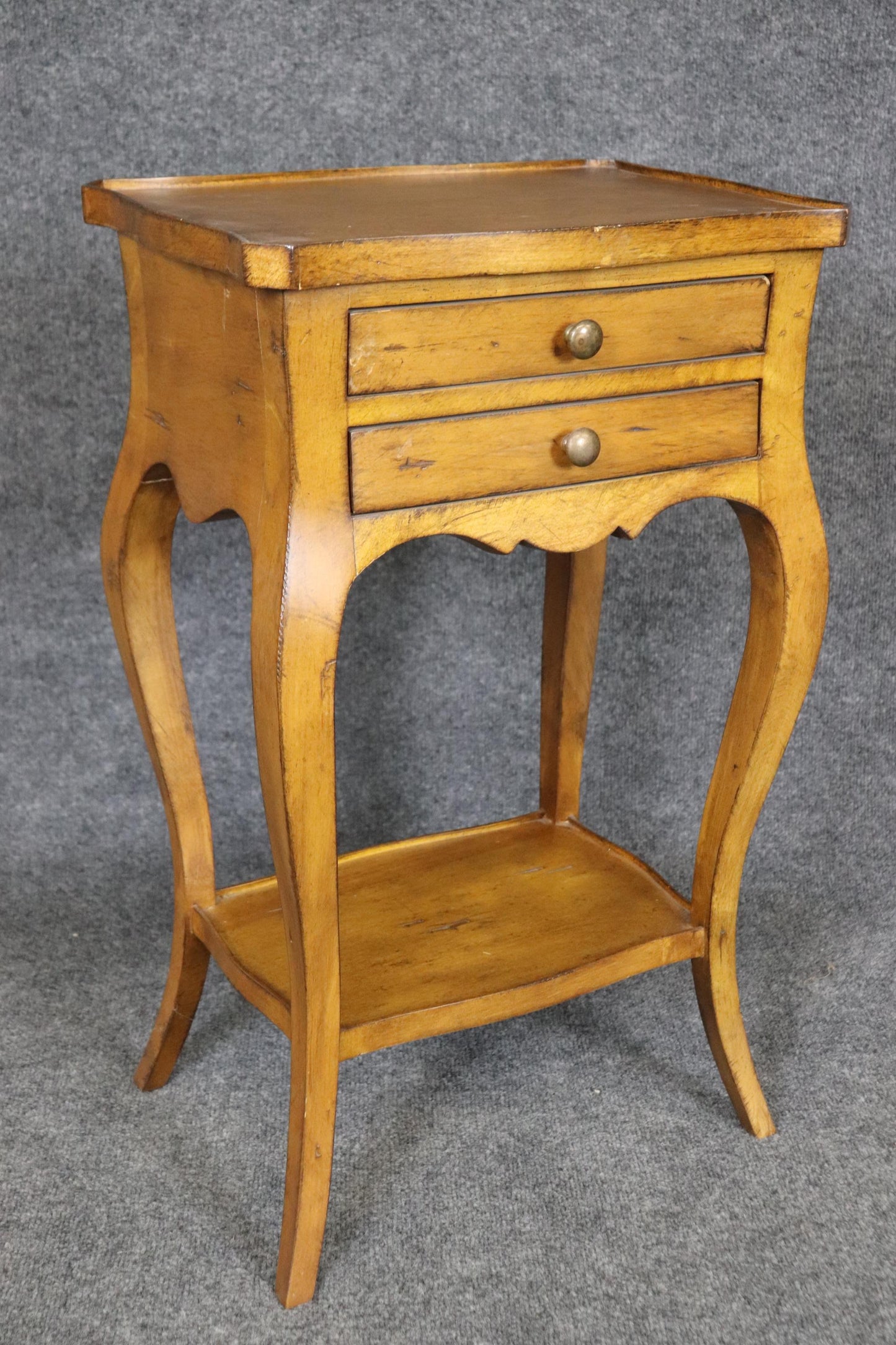 Pair of Country French Louis XV Walnut Two Drawer End Tables Nightstands