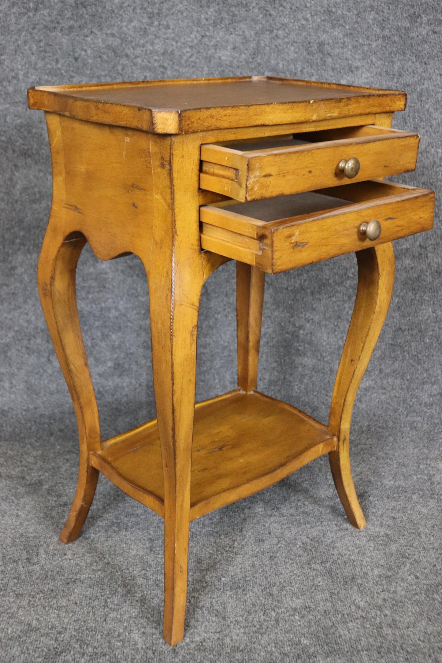 Pair of Country French Louis XV Walnut Two Drawer End Tables Nightstands