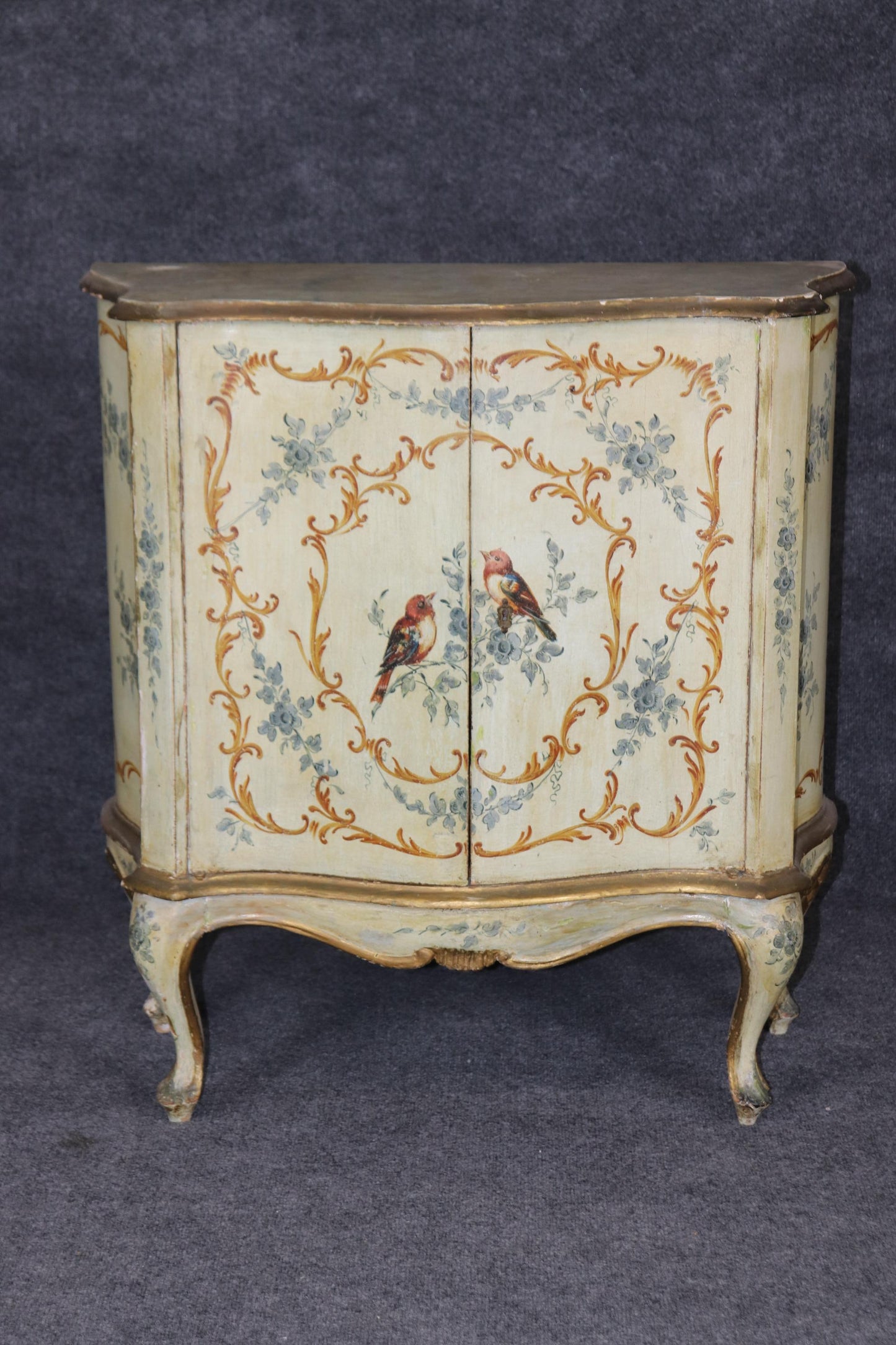 Fantastic Venetian Paint Decorated Commode cabinet with Painted Birds