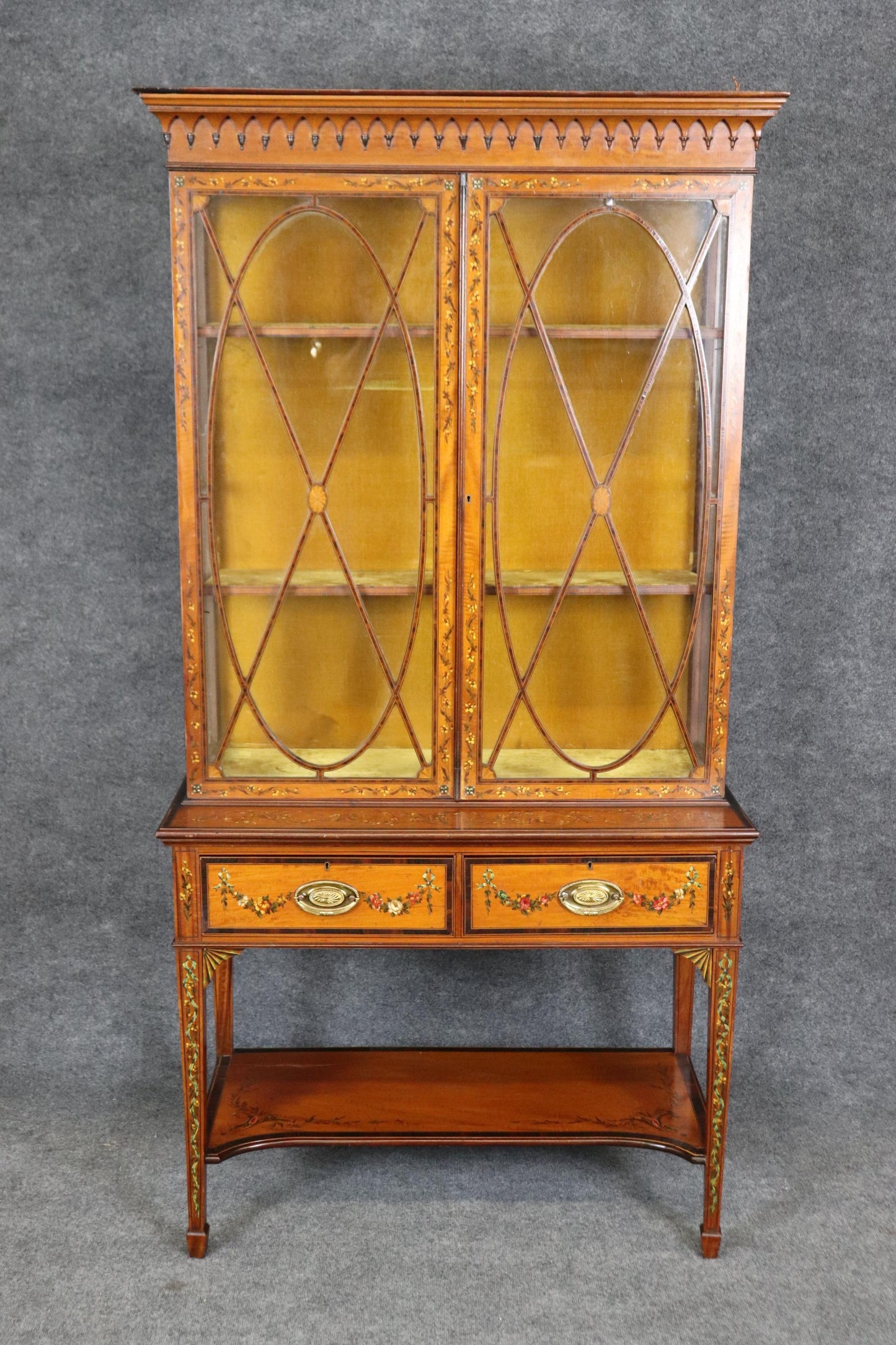 Fine Edwardian Adams Era Walnut and Satinwood Inlaid Vitrine Circa 1900