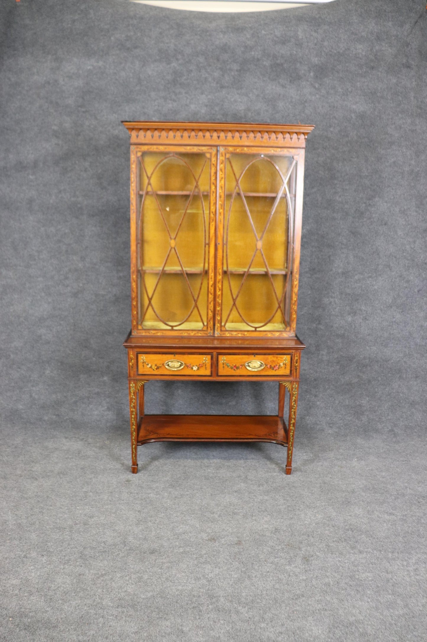 Fine Edwardian Adams Era Walnut and Satinwood Inlaid Vitrine Circa 1900