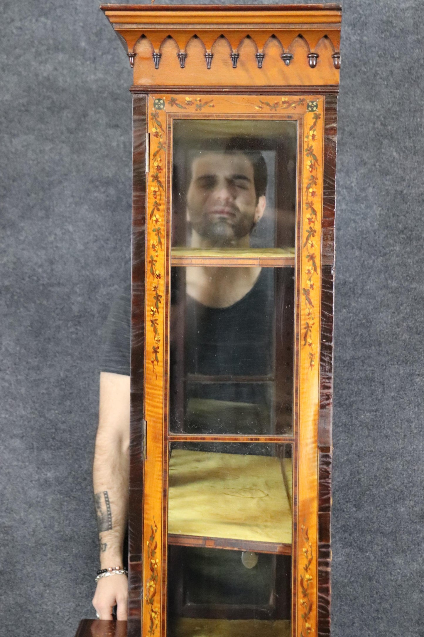 Fine Edwardian Adams Era Walnut and Satinwood Inlaid Vitrine Circa 1900