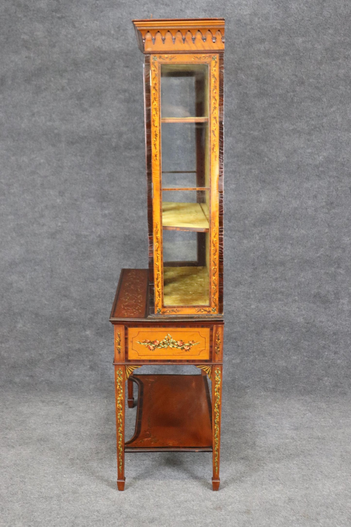 Fine Edwardian Adams Era Walnut and Satinwood Inlaid Vitrine Circa 1900